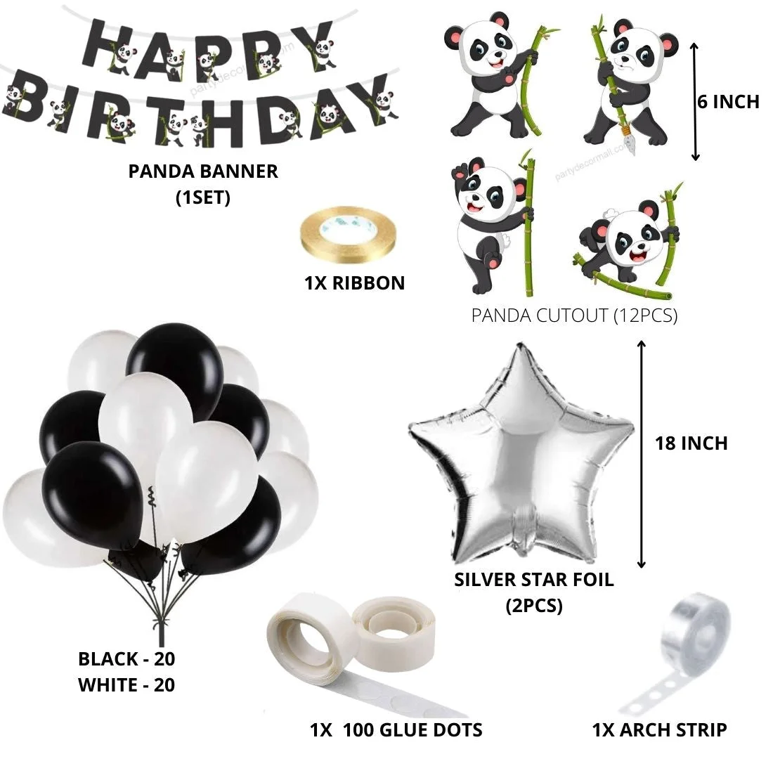 Panda Theme Birthday Balloon Decoration DIY Kit (58 Pcs) - Premium Handcrafted 300 GSM Party Supply by Party Decor Mall India - View 2