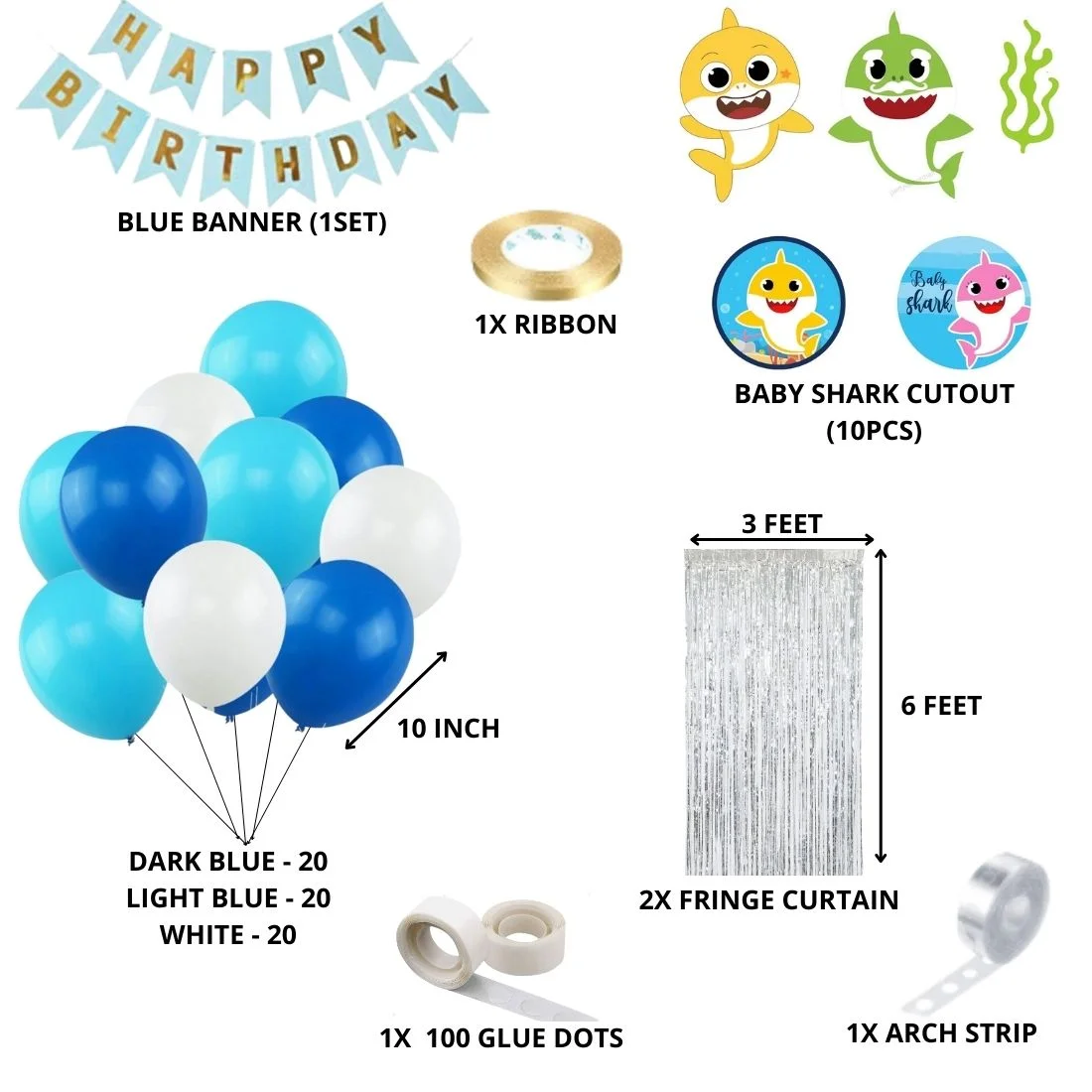 Baby Shark Theme Birthday Balloon Decoration DIY Kit (76 Pcs) - Premium Handcrafted 300 GSM Party Supply by Party Decor Mall India - View 2
