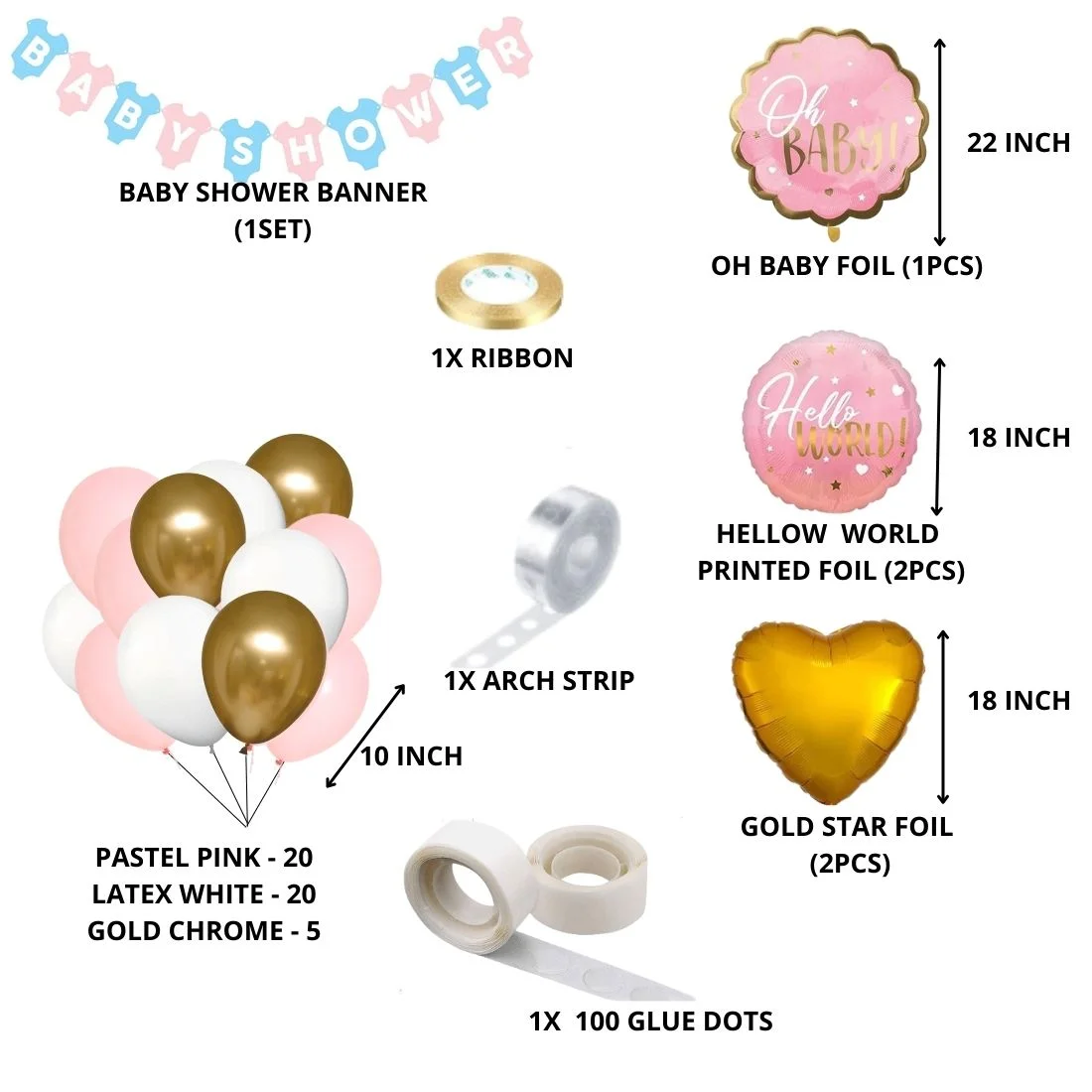 Baby Shower Theme Birthday Balloon Decoration DIY Kit (54 Pcs) - Premium Handcrafted 300 GSM Party Supply by Party Decor Mall India - View 2