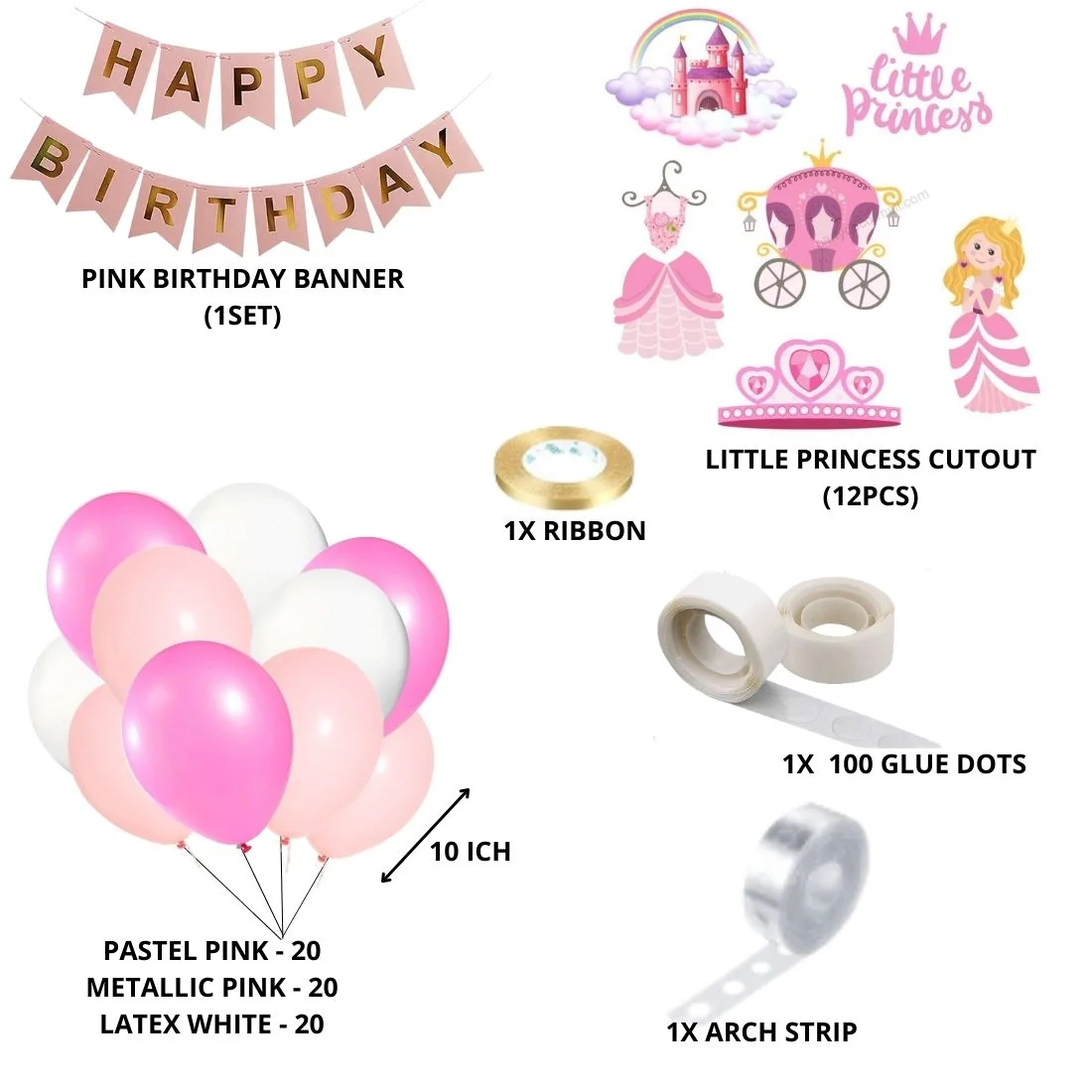 Little Princess Theme Birthday Balloon Decoration DIY Kit (76 Pcs) - Premium Handcrafted 300 GSM Party Supply by Party Decor Mall India - View 2