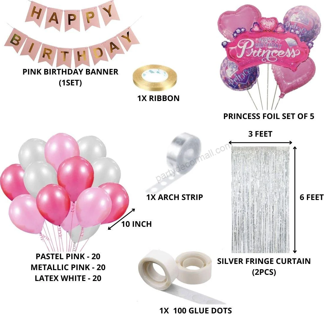 Princess Theme Birthday Balloon Decoration DIY Kit (71 Pcs) - Premium Handcrafted 300 GSM Party Supply by Party Decor Mall India - View 2