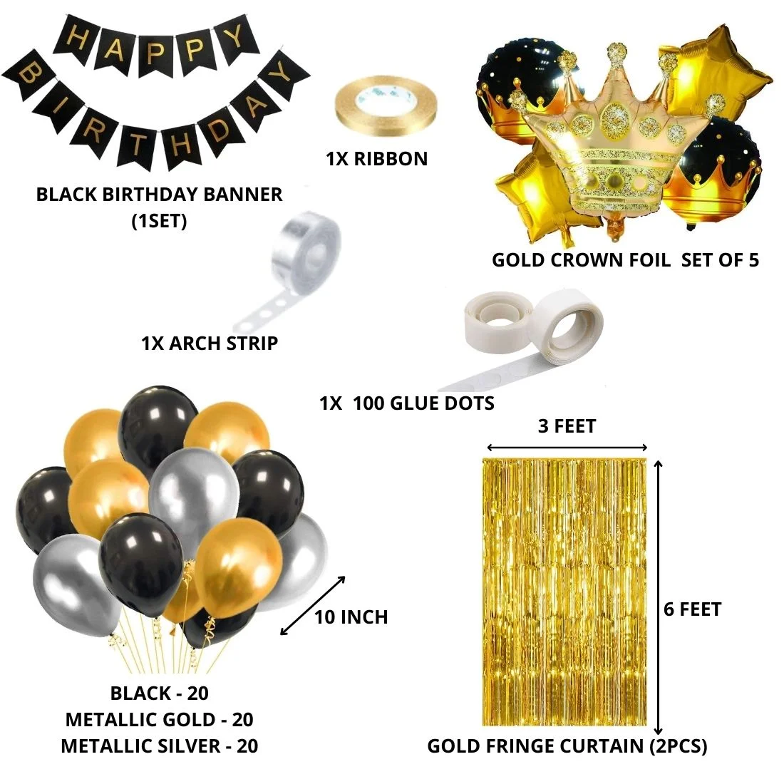 Golden Crown Theme Birthday Balloon Decoration DIY Kit (71 Pcs) - Premium Handcrafted 300 GSM Party Supply by Party Decor Mall India - View 2