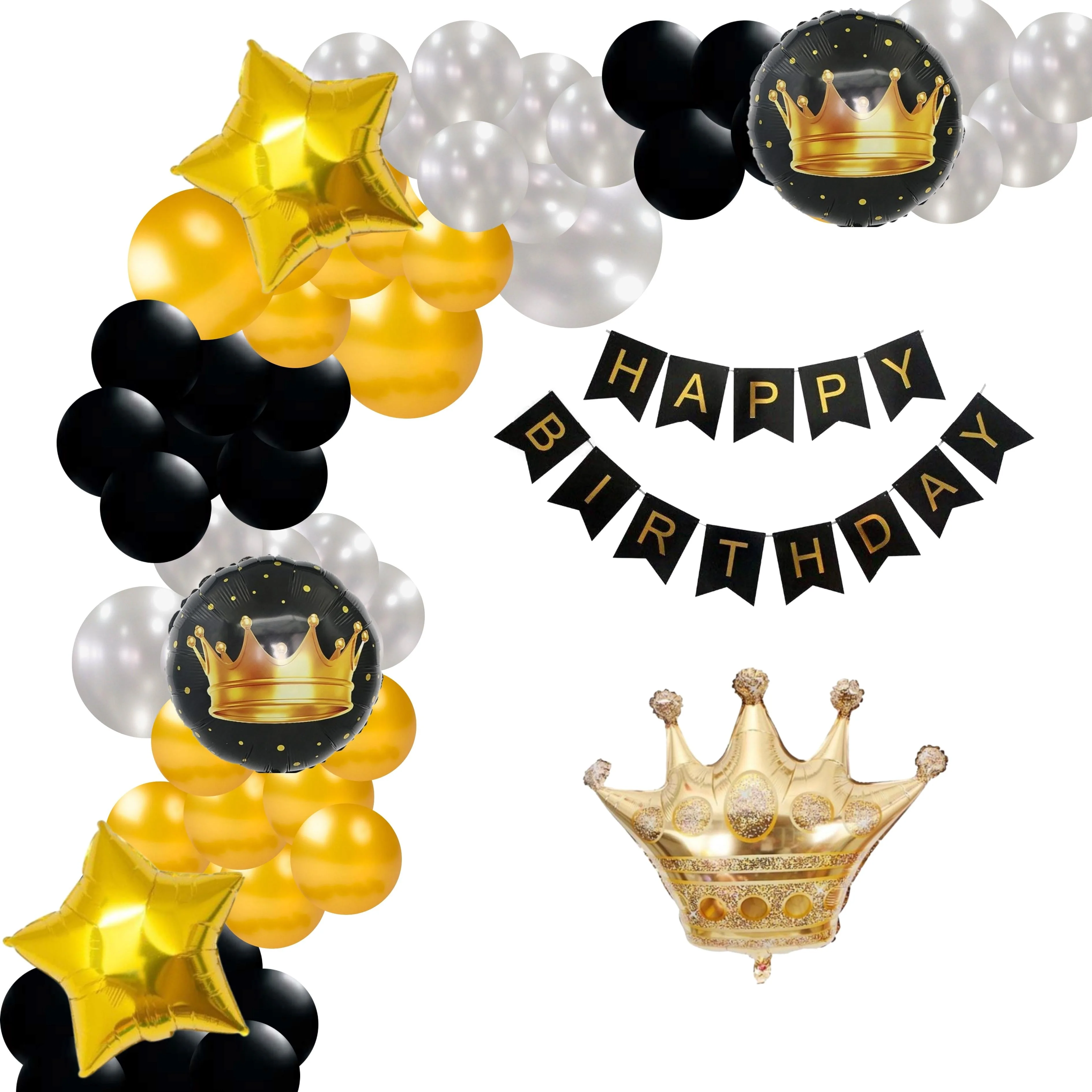 Gold Crown Theme Birthday Balloon Decoration DIY Kit (69 Pcs) - Premium Handcrafted 300 GSM Party Supply by Party Decor Mall India - View 1