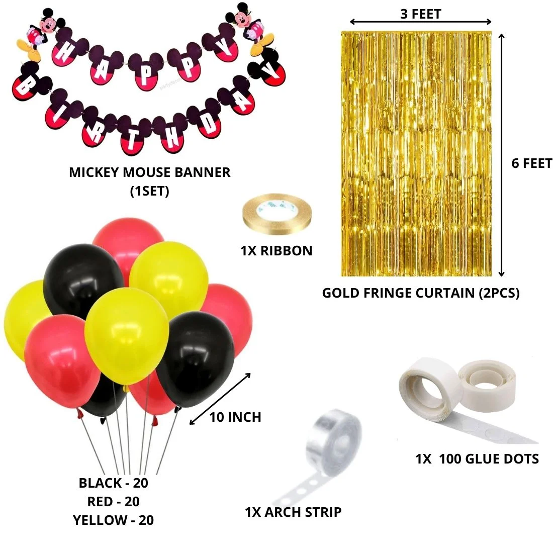 Mickey Mouse Theme Birthday Balloon Decoration DIY Kit (66 Pcs) - Premium Handcrafted 300 GSM Party Supply by Party Decor Mall India - View 2