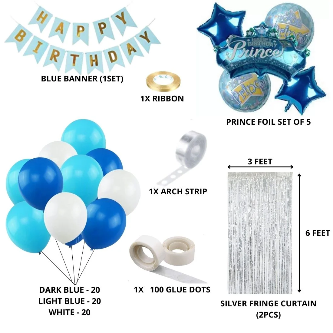 Blue Prince Theme Birthday Balloon Decoration DIY Kit (71 Pcs) - Premium Handcrafted 300 GSM Party Supply by Party Decor Mall India - View 2
