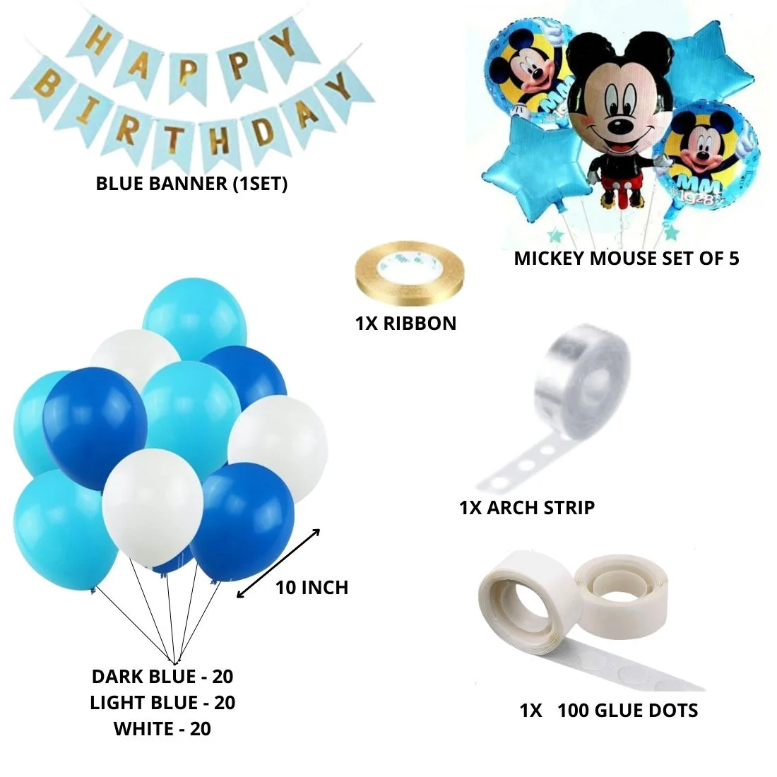 Blue Mickey Mouse Theme Birthday Balloon Decoration DIY Kit (69 Pcs) - Premium Handcrafted 300 GSM Party Supply by Party Decor Mall India - View 2