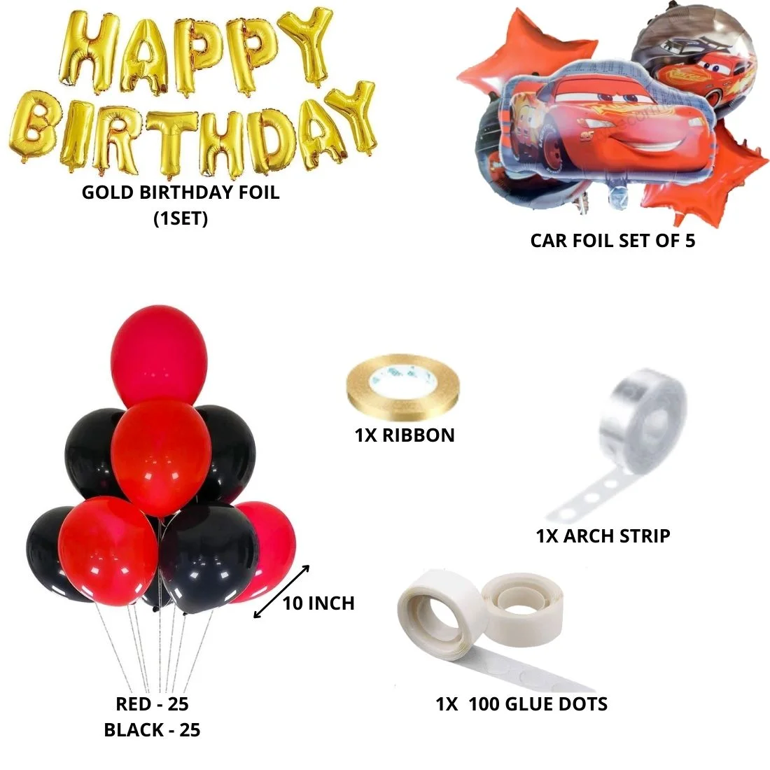 Car Theme Birthday Balloon Decoration DIY Kit (59 Pcs) - Premium Handcrafted 300 GSM Party Supply by Party Decor Mall India - View 2
