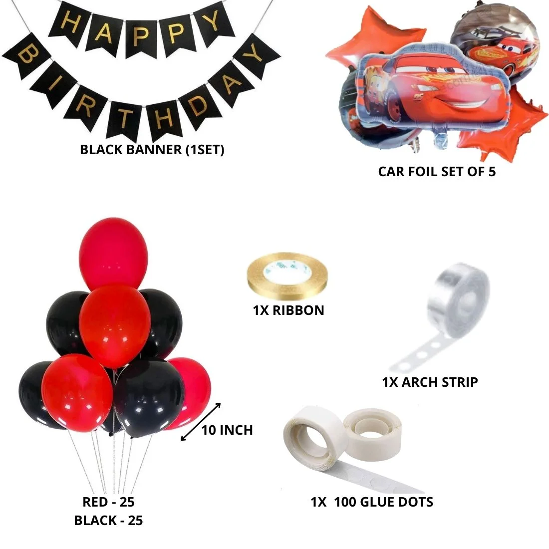 Car Theme Birthday Decoration DIY Kit (59 Pcs) - Premium Handcrafted 300 GSM Birthday Decoration by Party Decor Mall India - View 2