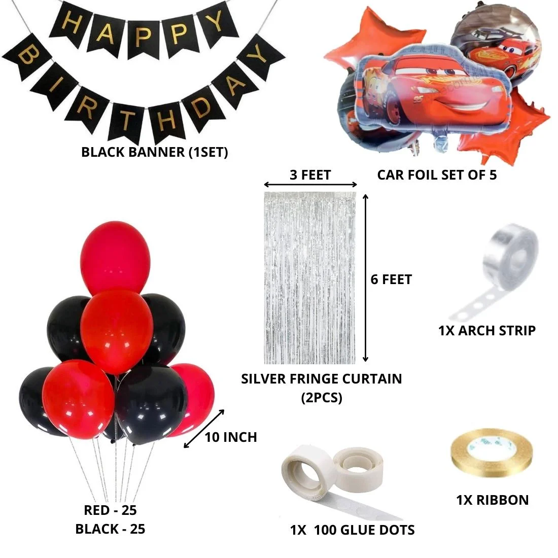 Car Theme Birthday Balloon Decoration DIY Kit (61 Pcs) - Premium Handcrafted 300 GSM Party Supply by Party Decor Mall India - View 2