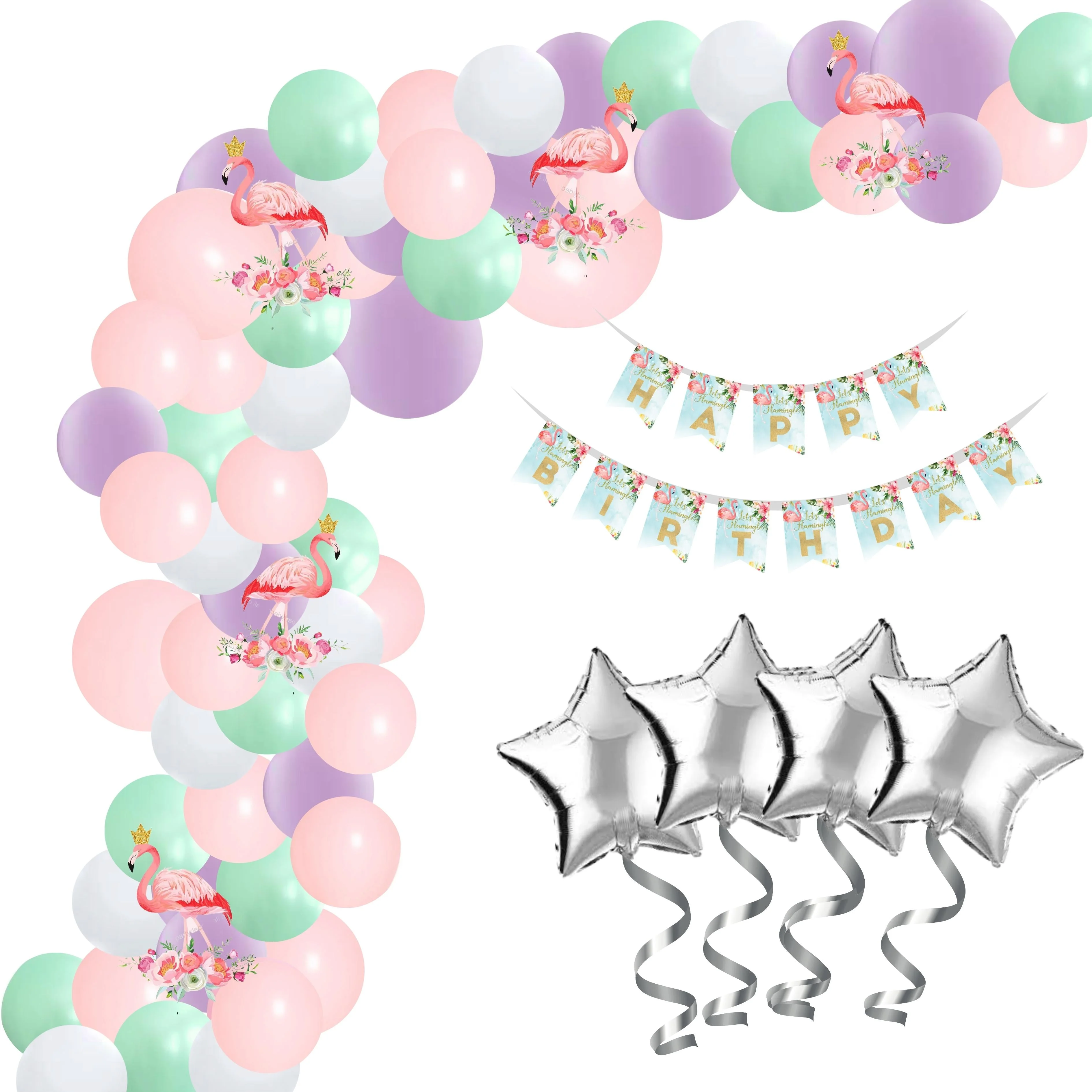 Flamingo Theme Birthday Balloon Decoration DIY Kit (98 Pcs) - Premium Handcrafted 300 GSM Party Supply by Party Decor Mall India - View 1