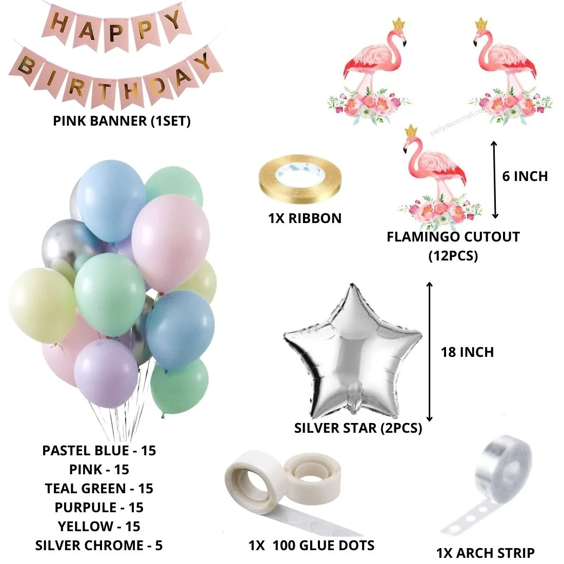 Flamingo Theme Birthday Balloon Decoration DIY Kit (98 Pcs) - Premium Handcrafted 300 GSM Party Supply by Party Decor Mall India - View 2