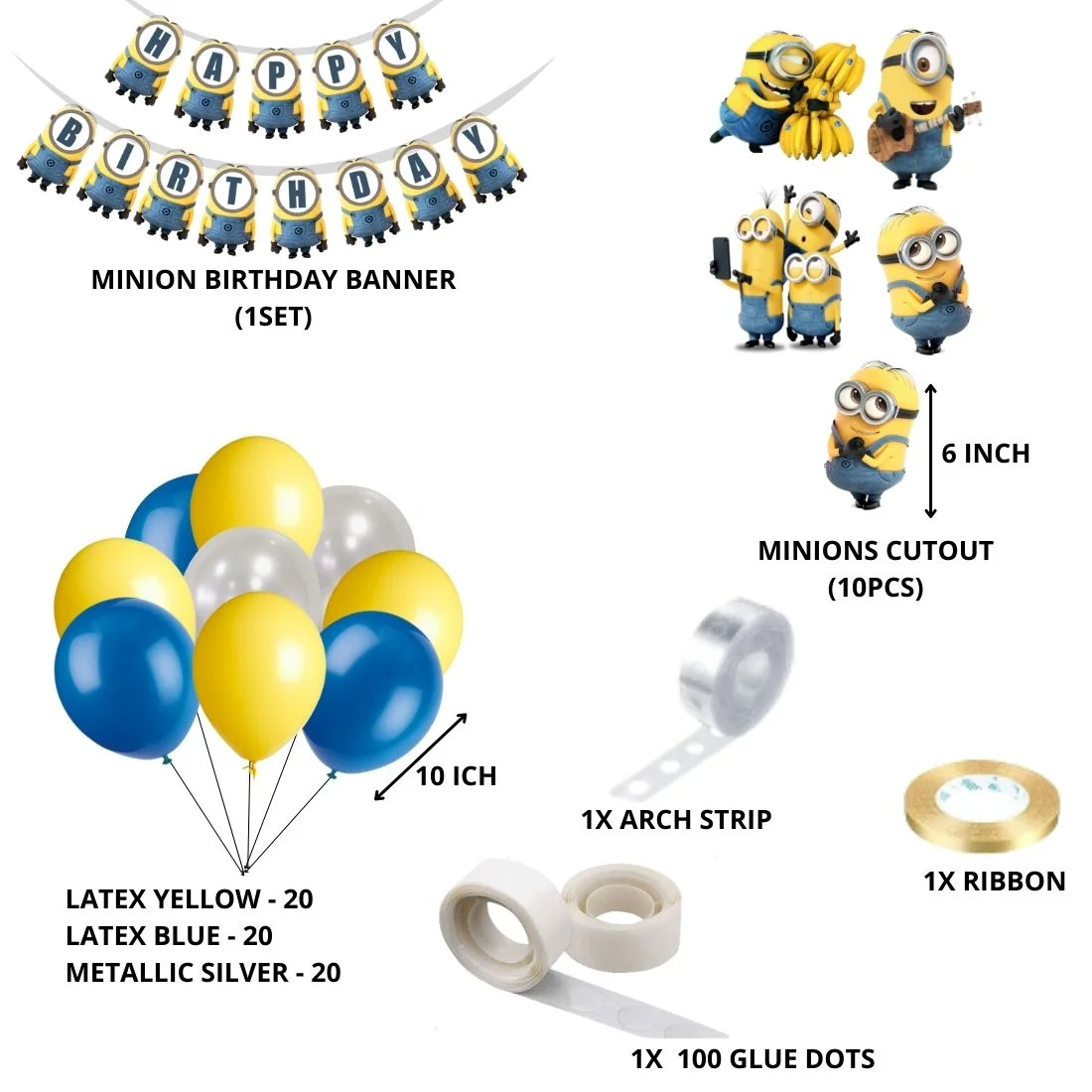 Minion Theme Birthday Balloon Decoration DIY Kit (64 Pcs) - Premium Handcrafted 300 GSM Party Supply by Party Decor Mall India - View 2