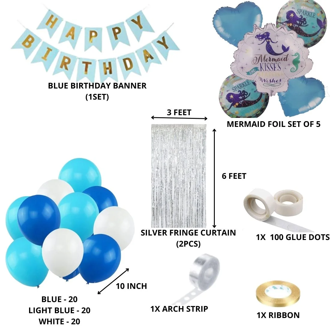 Mermaid Theme Birthday Balloon Decoration DIY Kit (71 Pcs) - Premium Handcrafted 300 GSM Party Supply by Party Decor Mall India - View 2