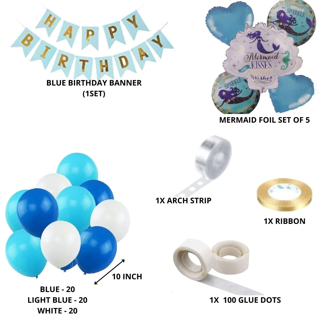 Mermaid Theme Birthday Balloon Decoration DIY Kit (69 Pcs) - Premium Handcrafted 300 GSM Party Supply by Party Decor Mall India - View 2