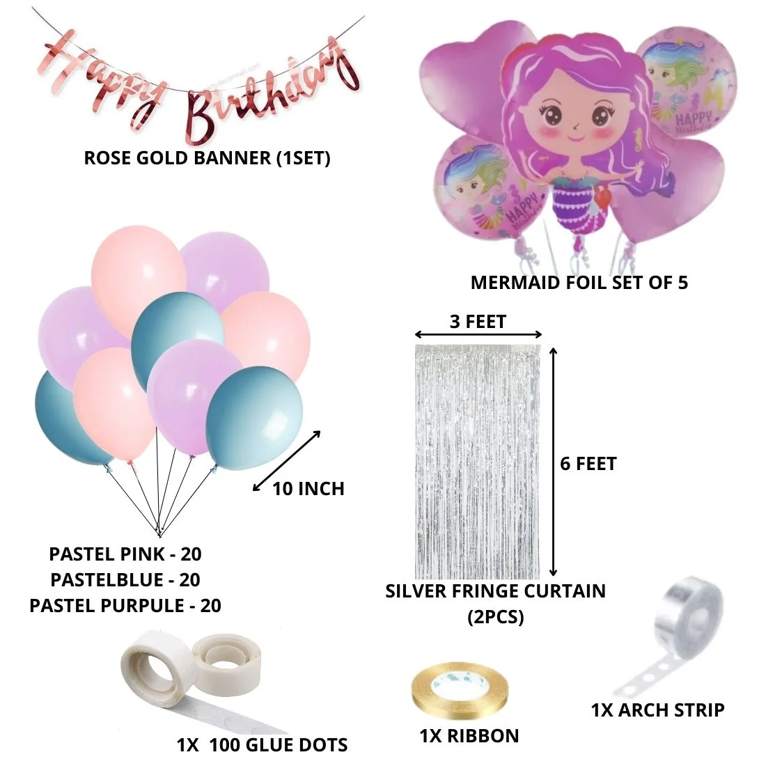 Mermaid Theme Birthday Balloon Decoration DIY Kit (70 Pcs) - Premium Handcrafted 300 GSM Party Supply by Party Decor Mall India - View 2