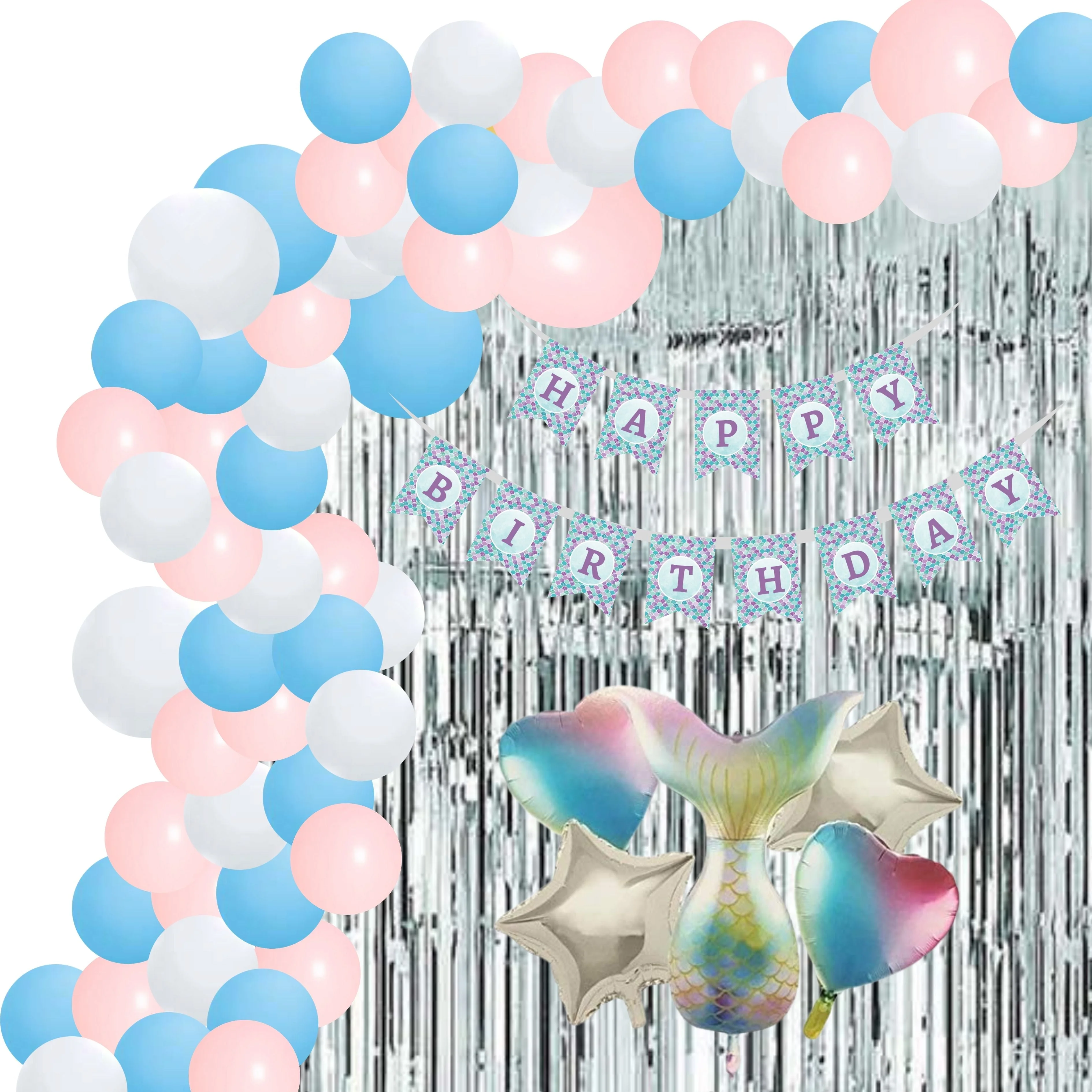 Mermaid Tail Theme Birthday Decoration DIY Kit (71 Pcs) - Premium Handcrafted 300 GSM Birthday Decoration by Party Decor Mall India - View 1