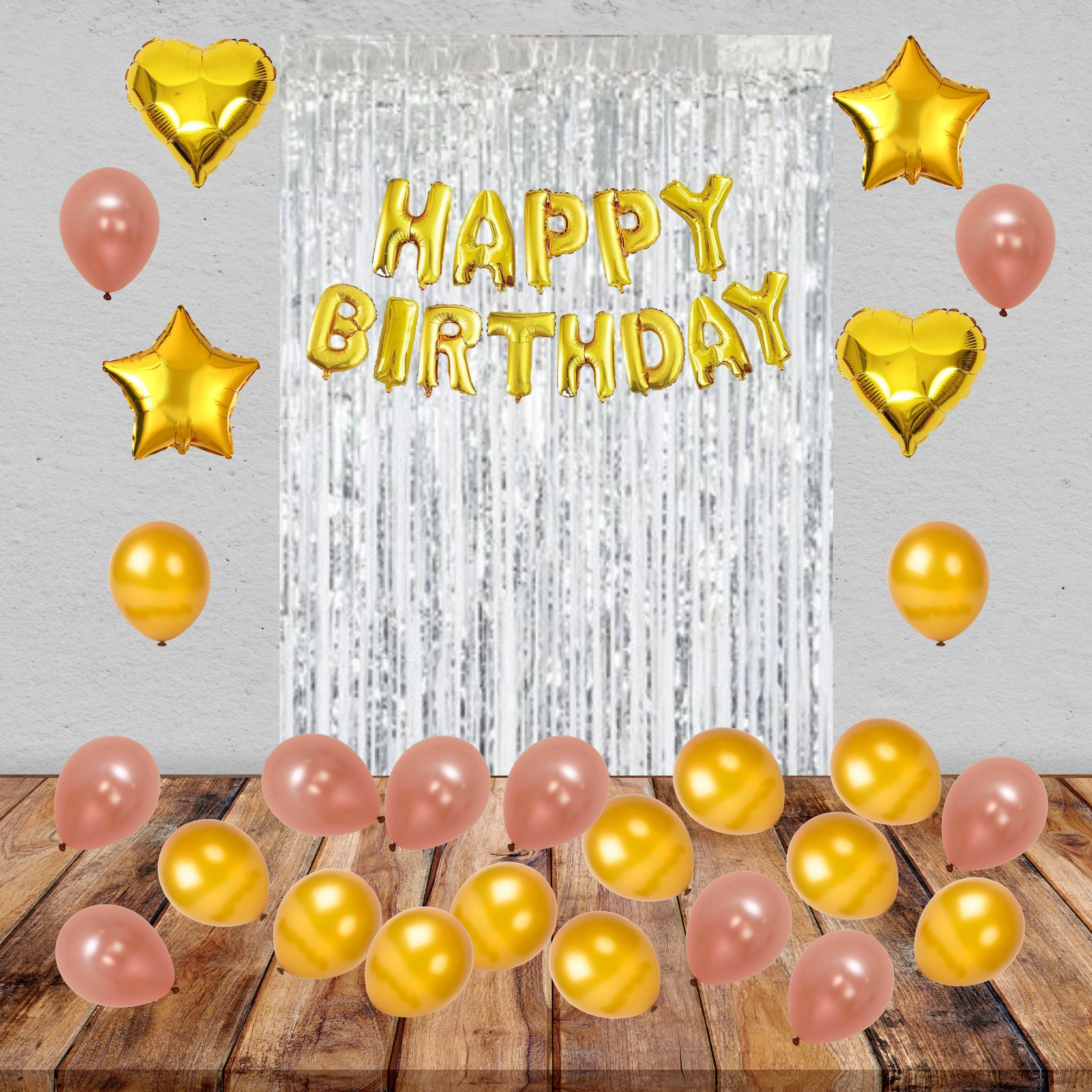 Rose Gold and Gold Theme Birthday Decoration DIY Kit (49 Pcs) - Premium Handcrafted 300 GSM Birthday Decoration by Party Decor Mall India - View 1