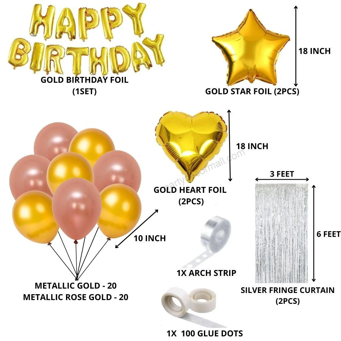 Rose Gold and Gold Theme Birthday Decoration DIY Kit (49 Pcs) - Premium Handcrafted 300 GSM Birthday Decoration by Party Decor Mall India - View 2
