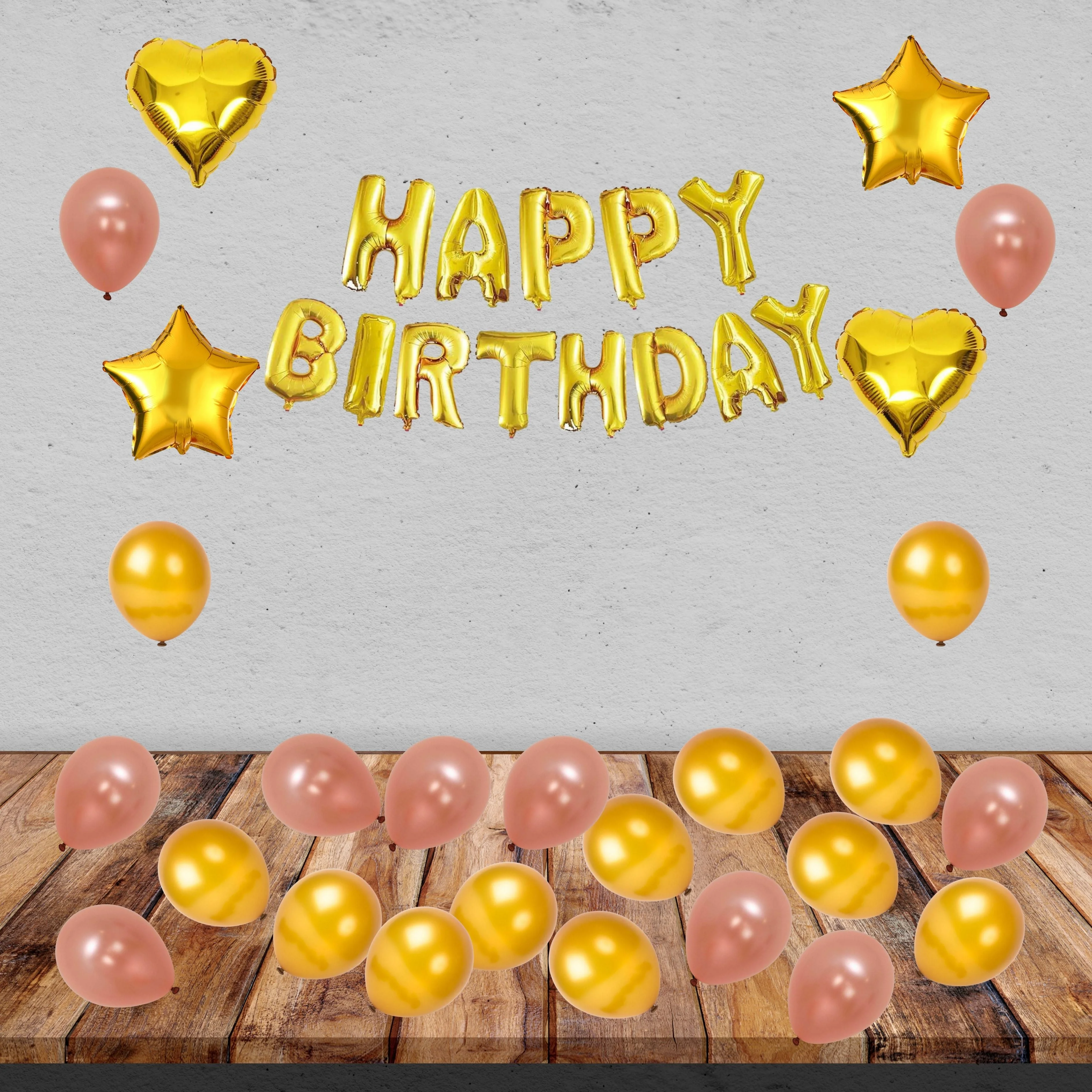 Rose Gold and Gold Theme Birthday Decoration DIY Kit (47 Pcs) - Premium Handcrafted 300 GSM Birthday Decoration by Party Decor Mall India - View 1