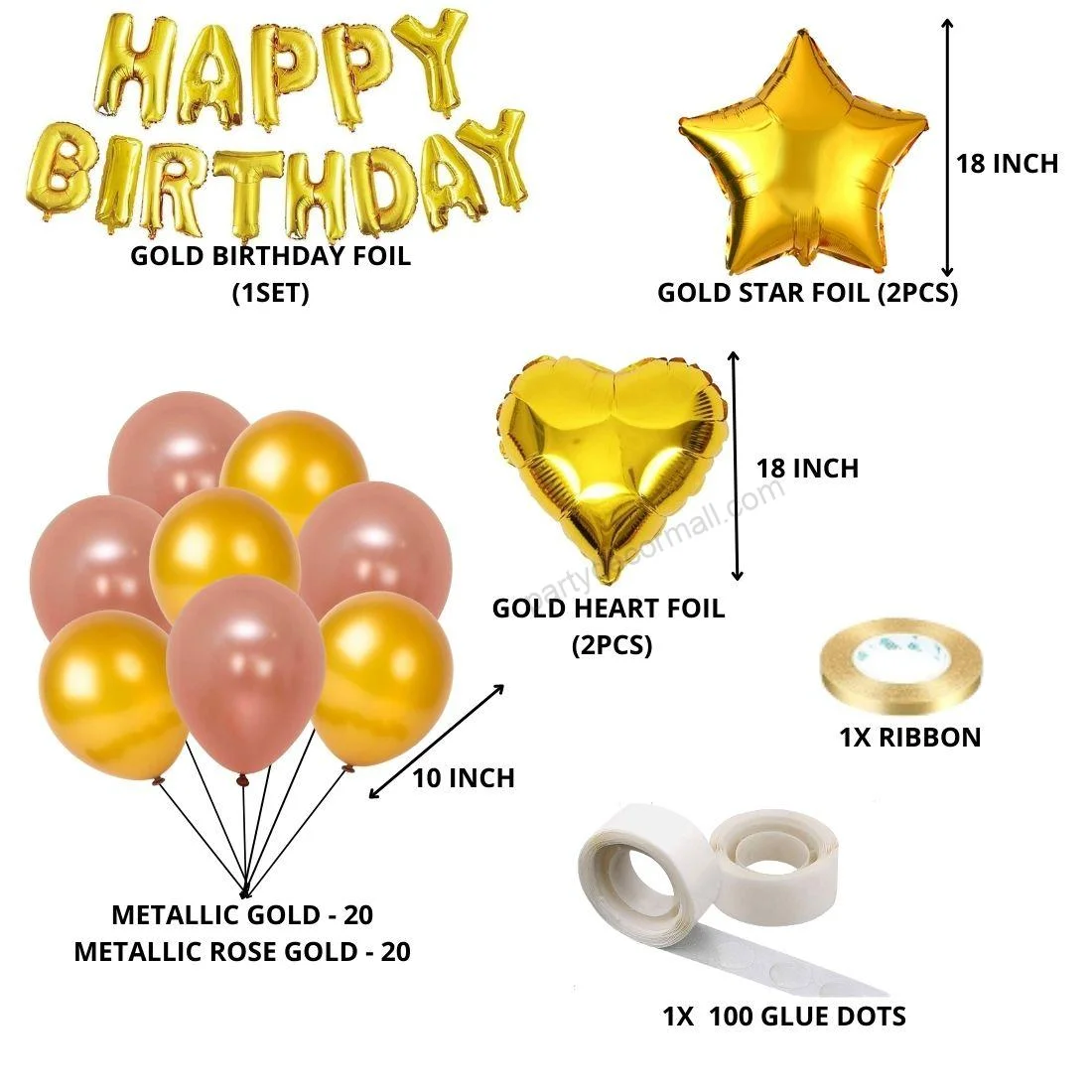 Rose Gold and Gold Theme Birthday Decoration DIY Kit (47 Pcs) - Premium Handcrafted 300 GSM Birthday Decoration by Party Decor Mall India - View 2