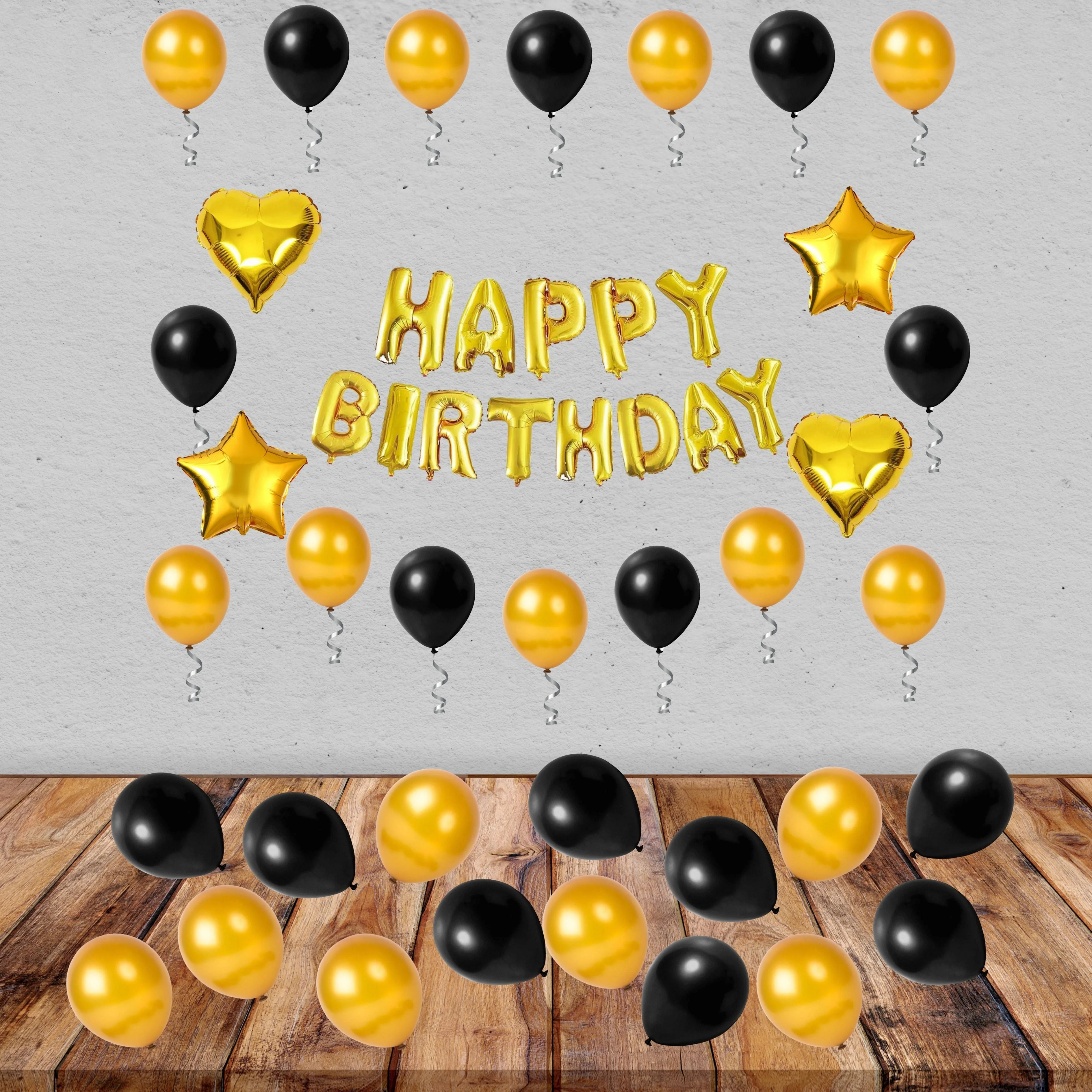 Black and Gold Theme Birthday Decoration DIY Kit (47 Pcs) - Premium Handcrafted 300 GSM Birthday Decoration by Party Decor Mall India - View 1