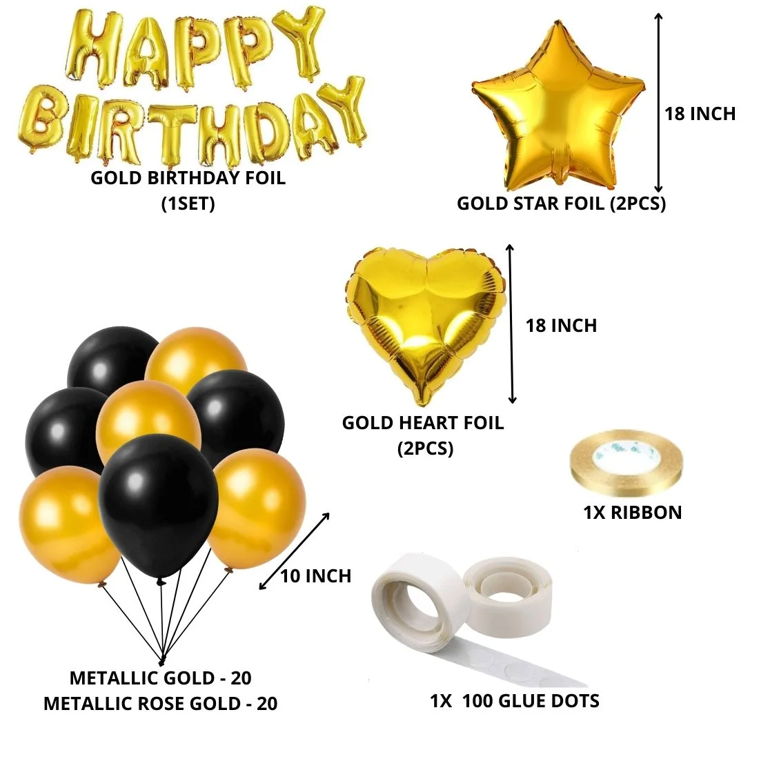 Black and Gold Theme Birthday Decoration DIY Kit (47 Pcs) - Premium Handcrafted 300 GSM Birthday Decoration by Party Decor Mall India - View 2