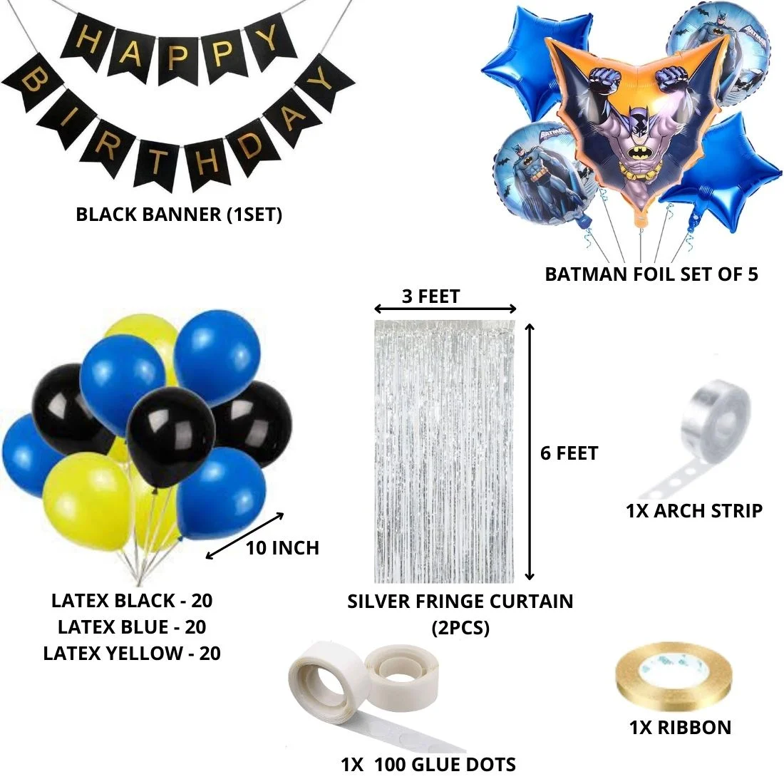 Bat Super Hero Theme Birthday Decoration DIY Kit (71 Pcs) - Premium Handcrafted 300 GSM Birthday Decoration by Party Decor Mall India - View 2