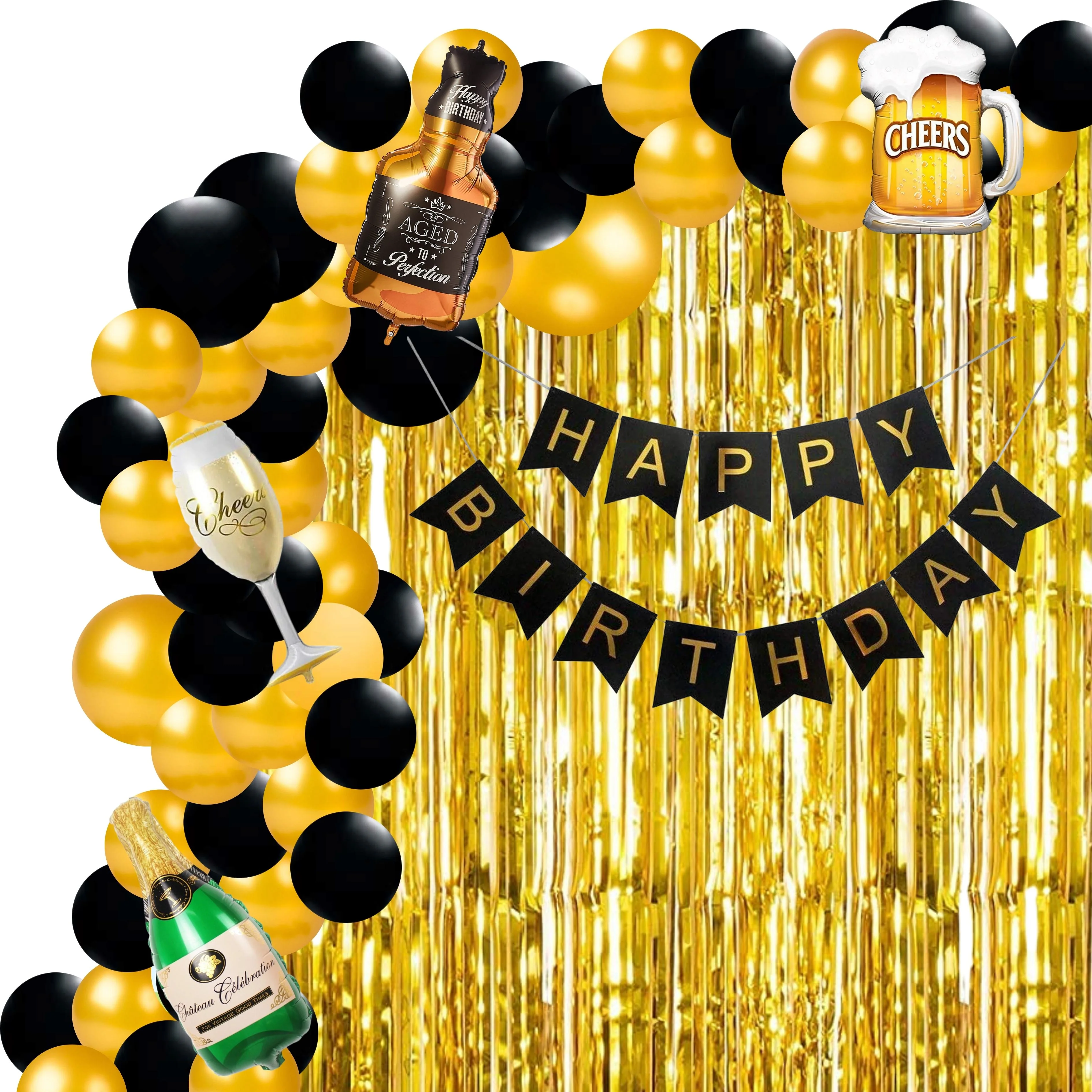 Champagne/Beer Mug/Wine Bottle/Aged to Perfection Theme Birthday Balloon Decoration DIY Kit (50 Pcs) - Premium Handcrafted 300 GSM Party Supply by Party Decor Mall India - View 1
