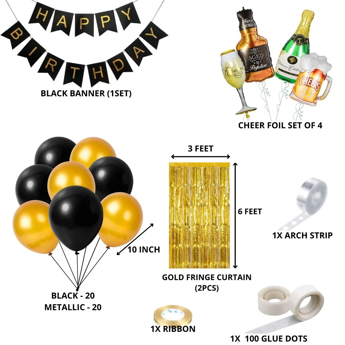 Champagne/Beer Mug/Wine Bottle/Aged to Perfection Theme Birthday Balloon Decoration DIY Kit (50 Pcs) - Premium Handcrafted 300 GSM Party Supply by Party Decor Mall India - View 2