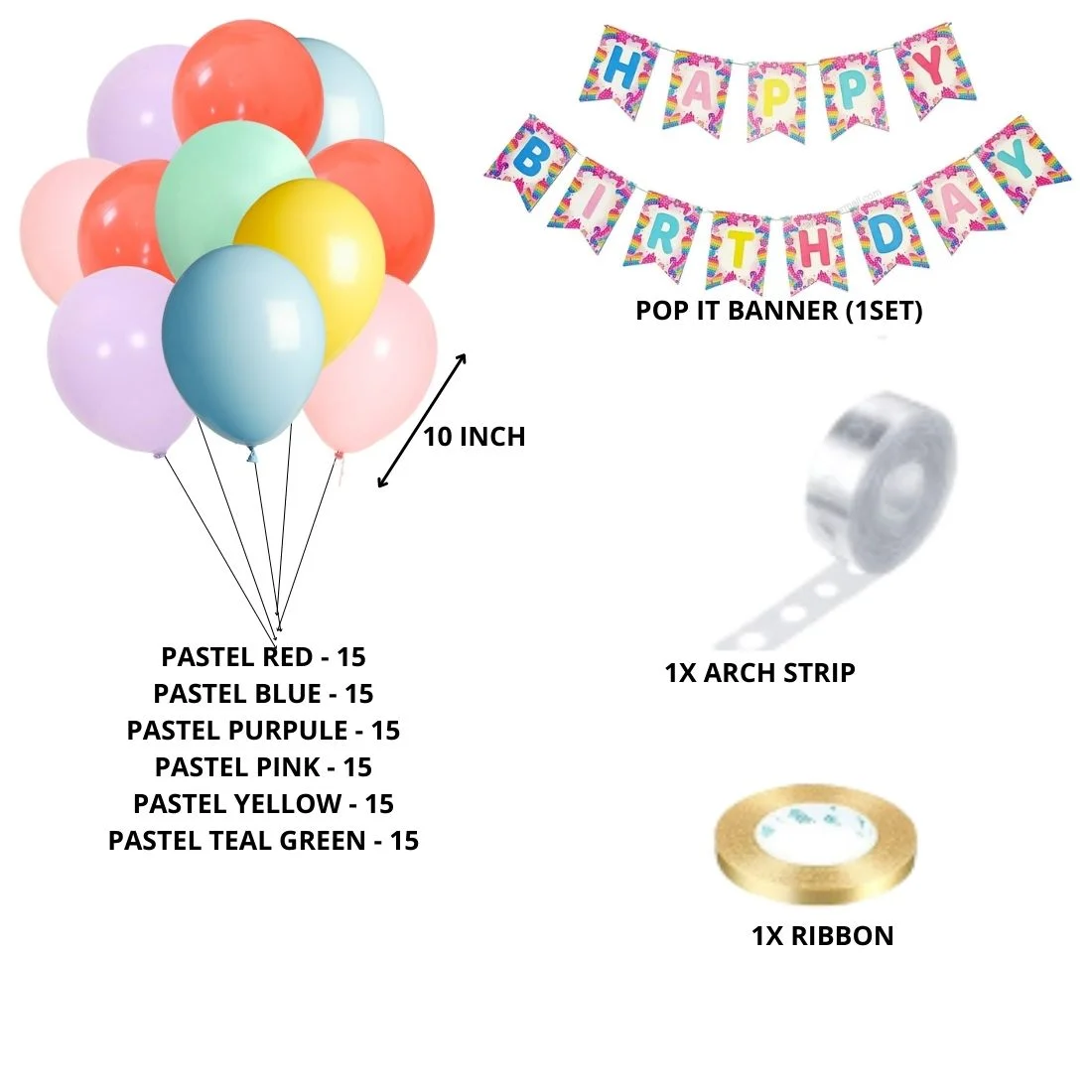 Pop It Theme Birthday Balloon Decoration DIY Kit (93 Pcs) - Premium Handcrafted 300 GSM Party Supply by Party Decor Mall India - View 2