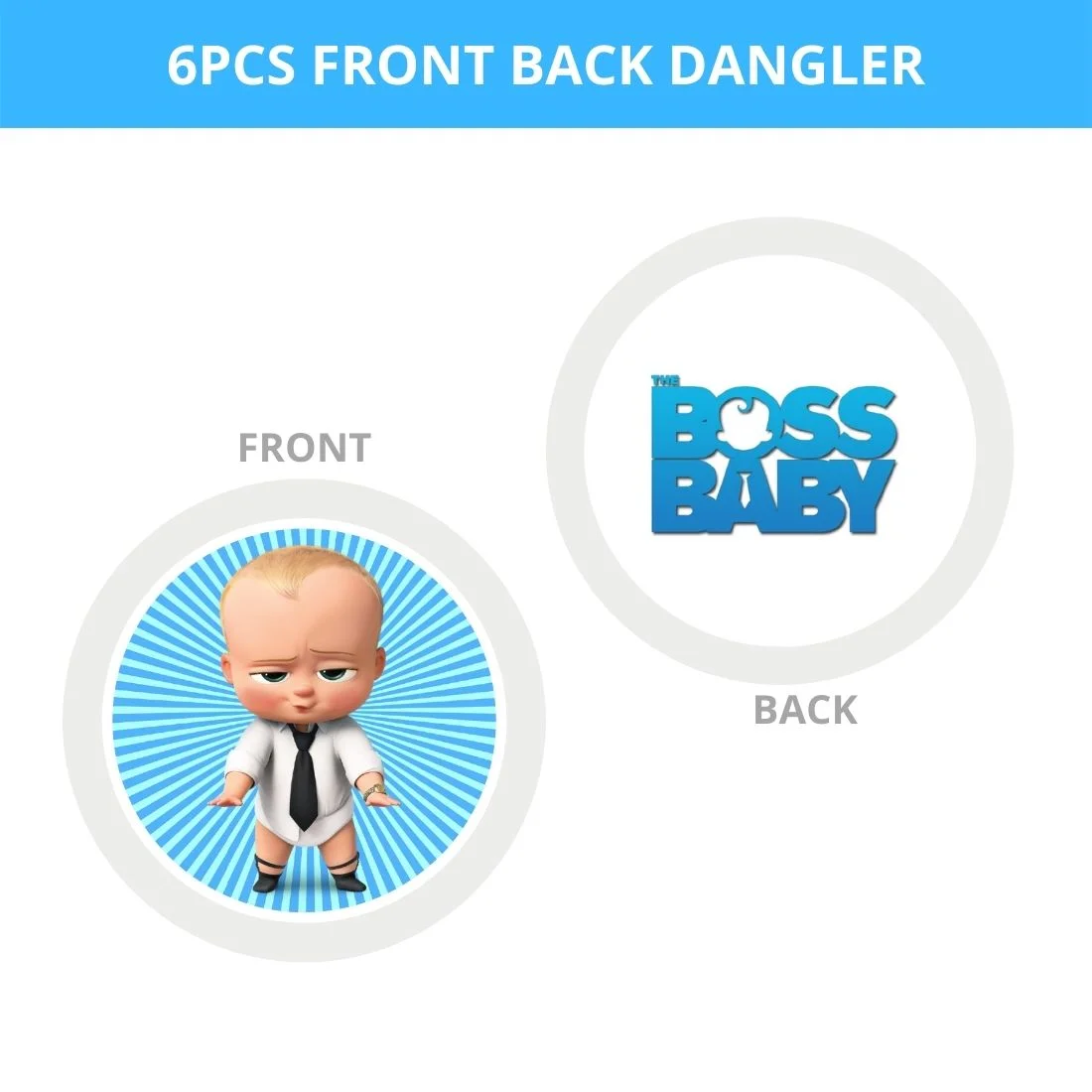 Boss Baby Boy Theme Hanging Danglers - Set of 6, Double-Sided Prints, 6 Inches Each with Hanging Ribbon - Premium Handcrafted 300 GSM Danglers by Party Decor Mall India - View 2