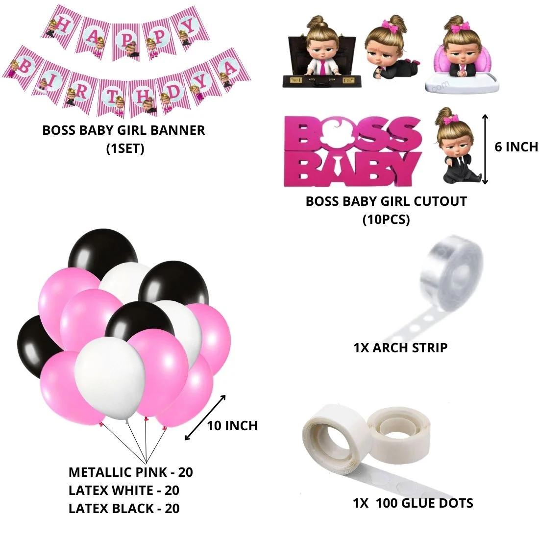 Boss Baby Girl Theme Birthday Balloon Decoration DIY Kit (73 Pcs) - Premium Handcrafted 300 GSM Party Supply by Party Decor Mall India - View 2