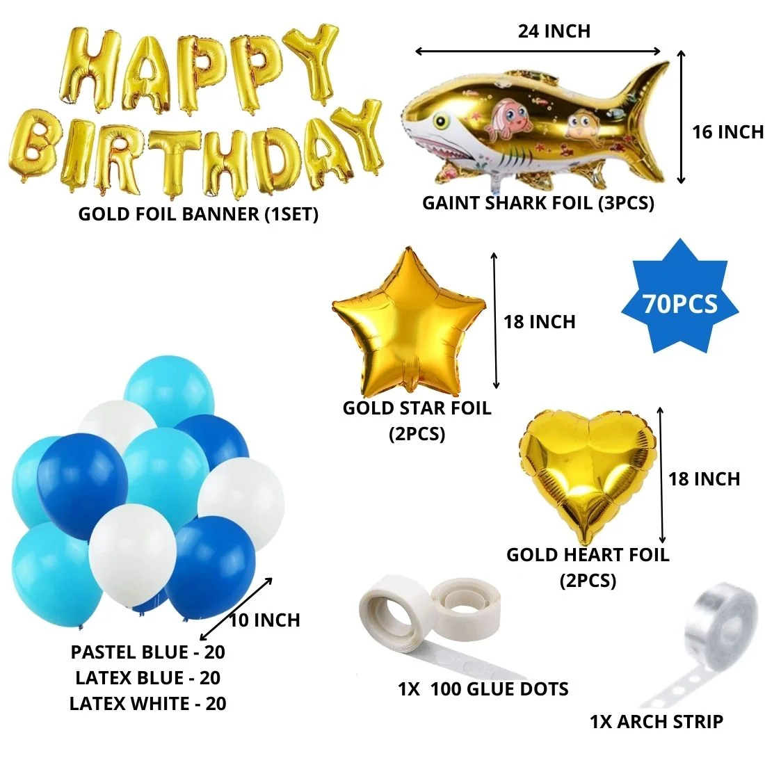 Giant Shark Theme Birthday/Dangler Decoration DIY Kit (70 Pcs) - Premium Handcrafted 300 GSM Door Dangler by Party Decor Mall India - View 2