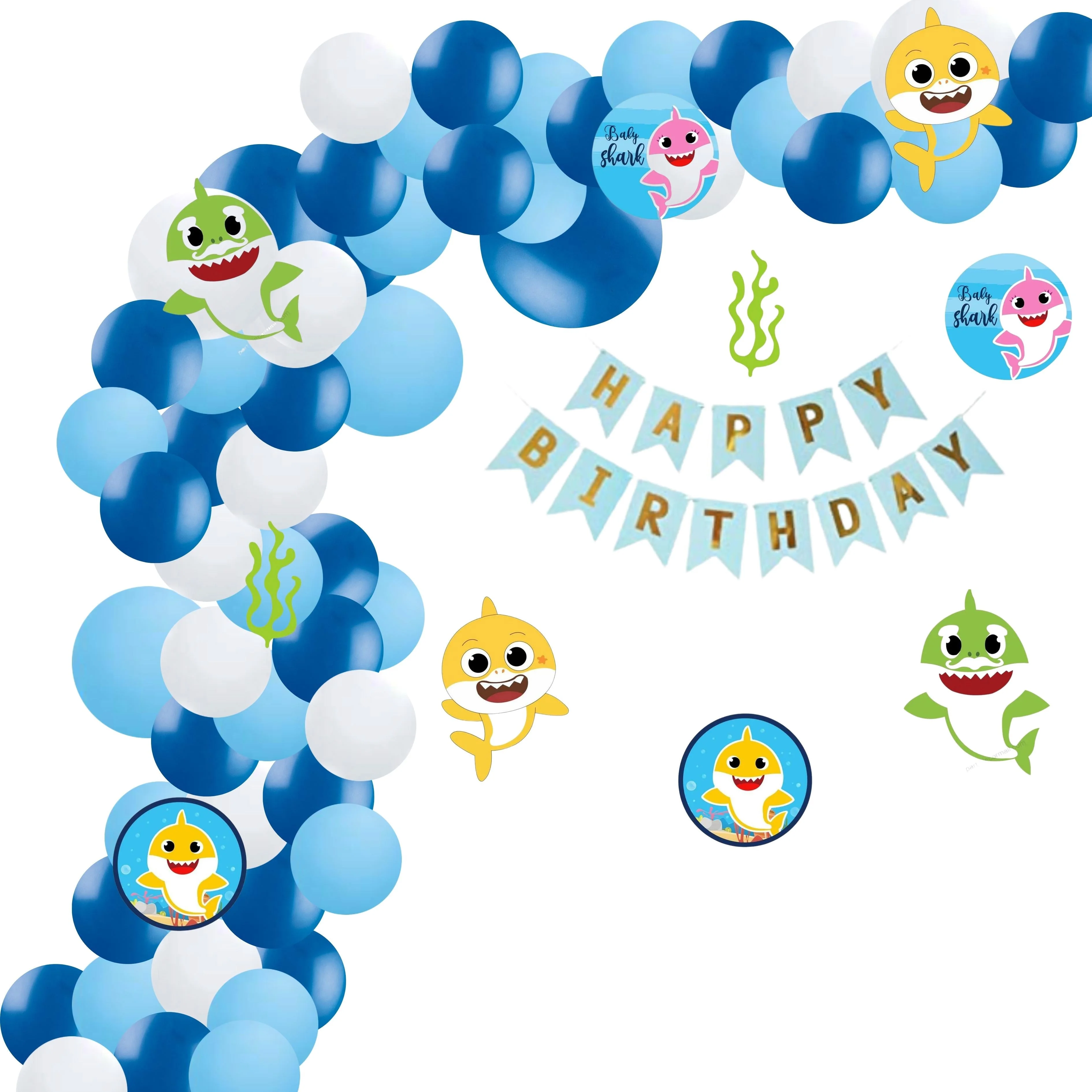 Baby Shark Theme Birthday Balloon Decoration DIY Kit (73 Pcs) - Premium Handcrafted 300 GSM Party Supply by Party Decor Mall India - View 1