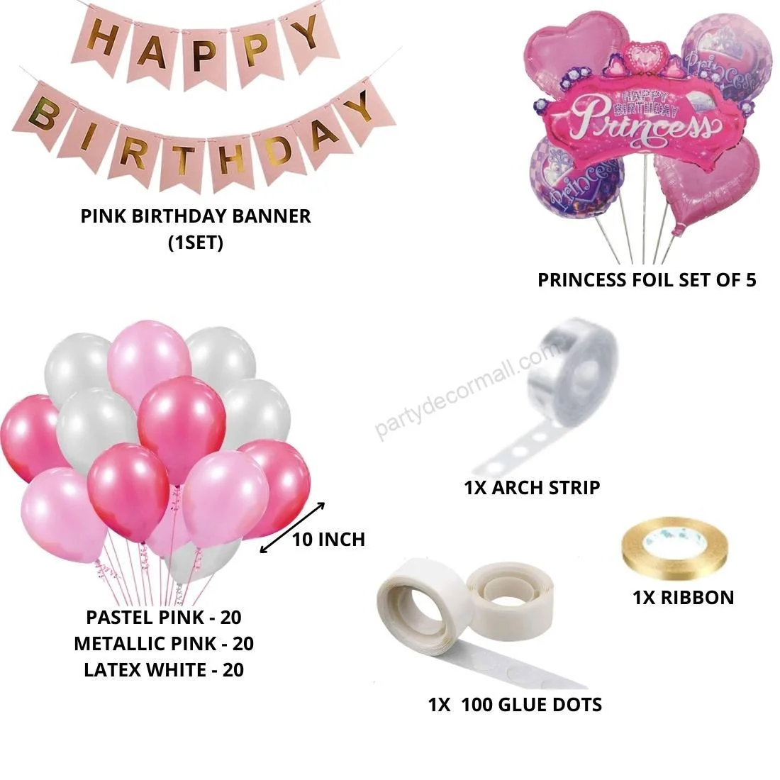Princess Theme Birthday Balloon Decoration DIY Kit (69 Pcs) - Premium Handcrafted 300 GSM Party Supply by Party Decor Mall India - View 2