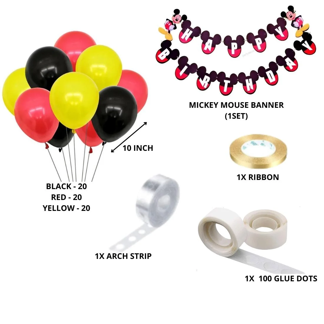 Mickey Mouse Theme Birthday Balloon Decoration DIY Kit (64 Pcs) - Premium Handcrafted 300 GSM Party Supply by Party Decor Mall India - View 2