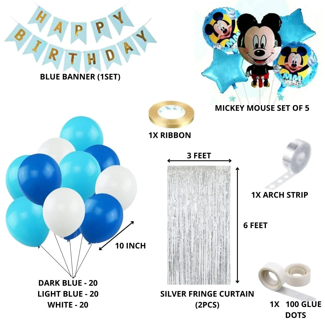 Blue Mickey Mouse Theme Birthday Balloon Decoration DIY Kit (71 Pcs) - Premium Handcrafted 300 GSM Party Supply by Party Decor Mall India - View 2