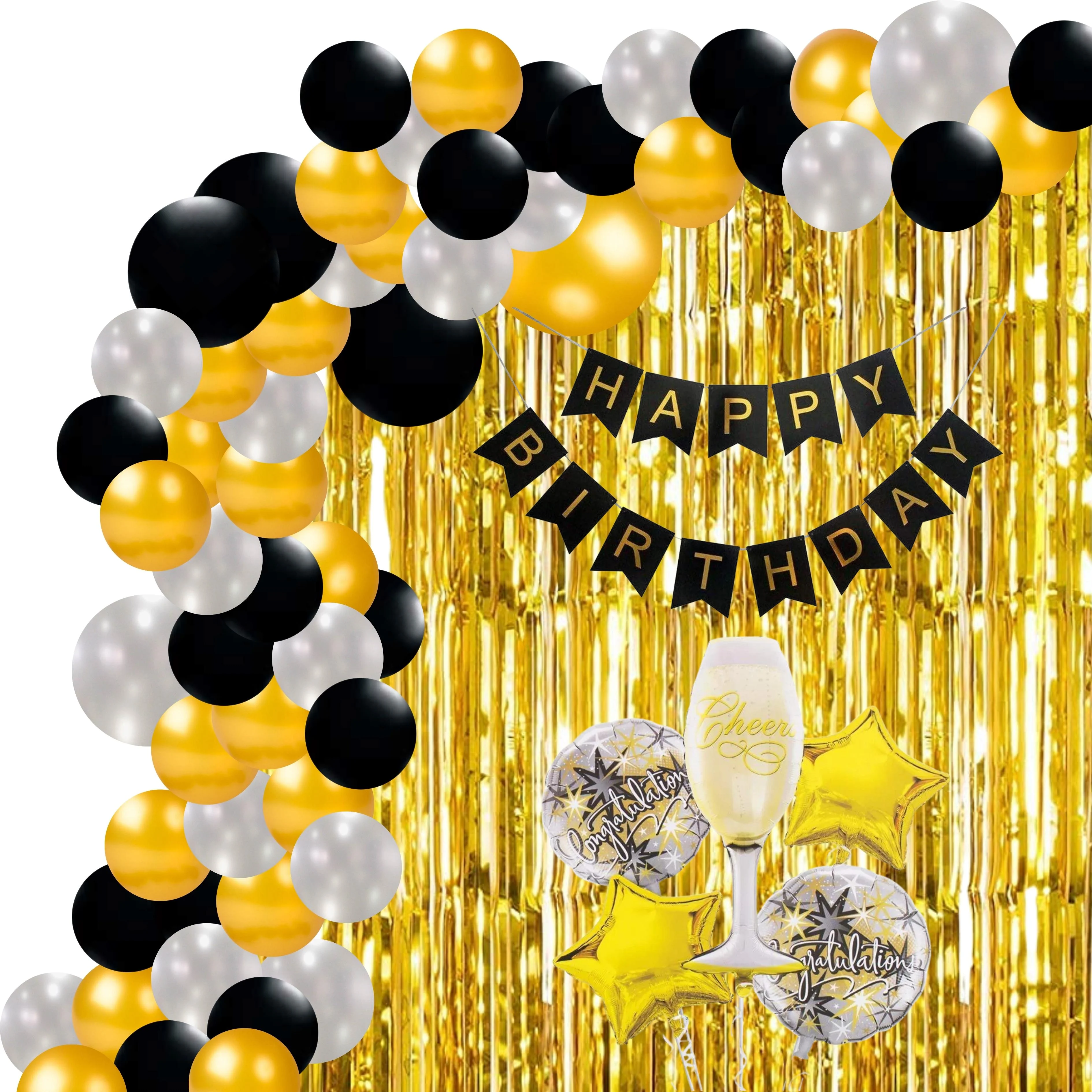 Cheers/congratulations Birthday Decoration Kit W Fringe Curtain(70 Pieces) - Premium Handcrafted 300 GSM Birthday Decoration by Party Decor Mall India - View 1