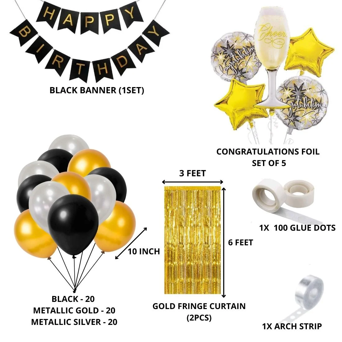 Cheers/congratulations Birthday Decoration Kit W Fringe Curtain(70 Pieces) - Premium Handcrafted 300 GSM Birthday Decoration by Party Decor Mall India - View 2