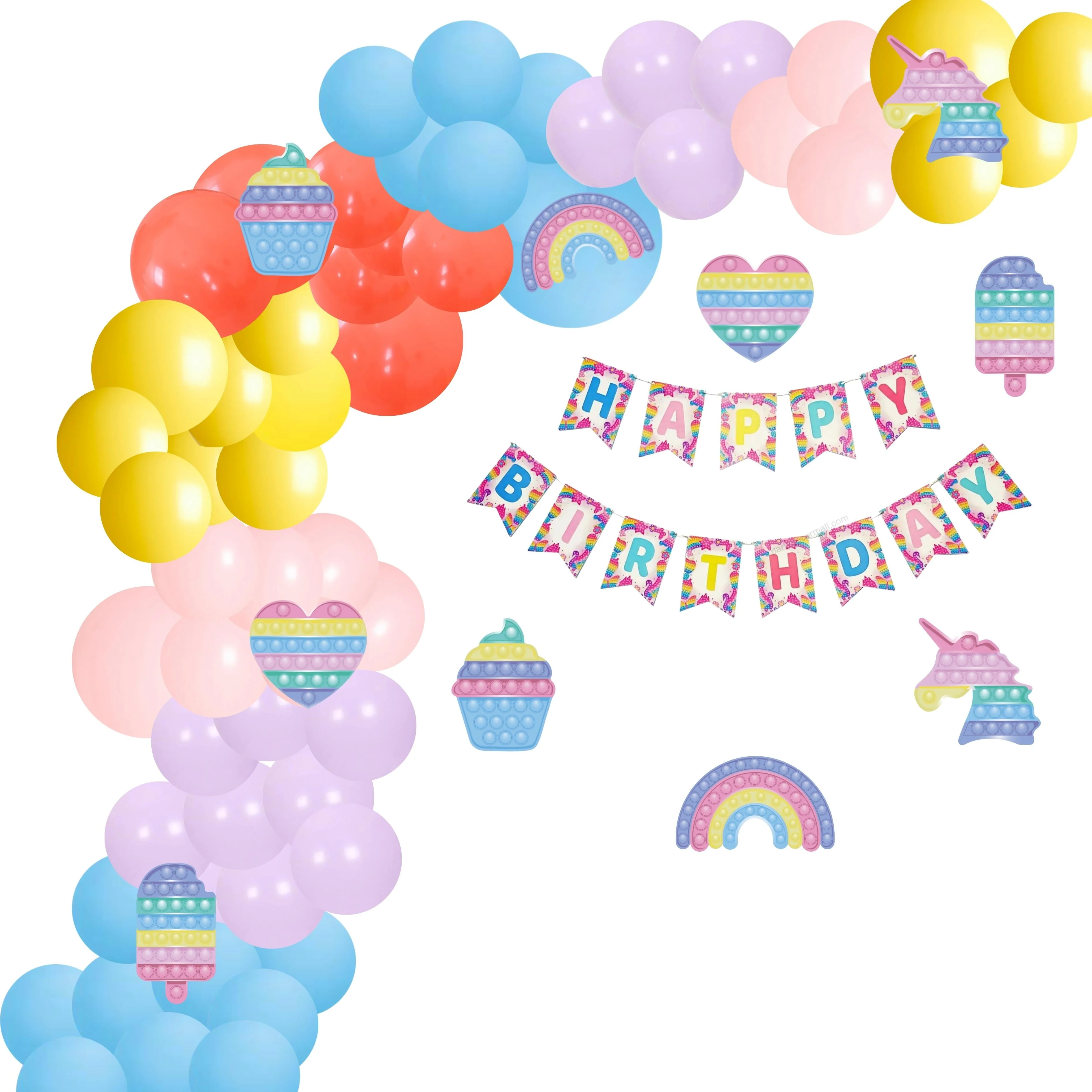 Pop It Birthday Decoration Kit(88 Pcs) - Premium Handcrafted 300 GSM Birthday Decoration by Party Decor Mall India - View 1