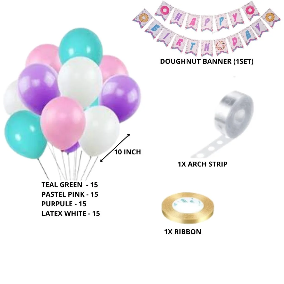 Doughnut Birthday Decoration Kit(62 Pcs) - Premium Handcrafted 300 GSM Birthday Decoration by Party Decor Mall India - View 2
