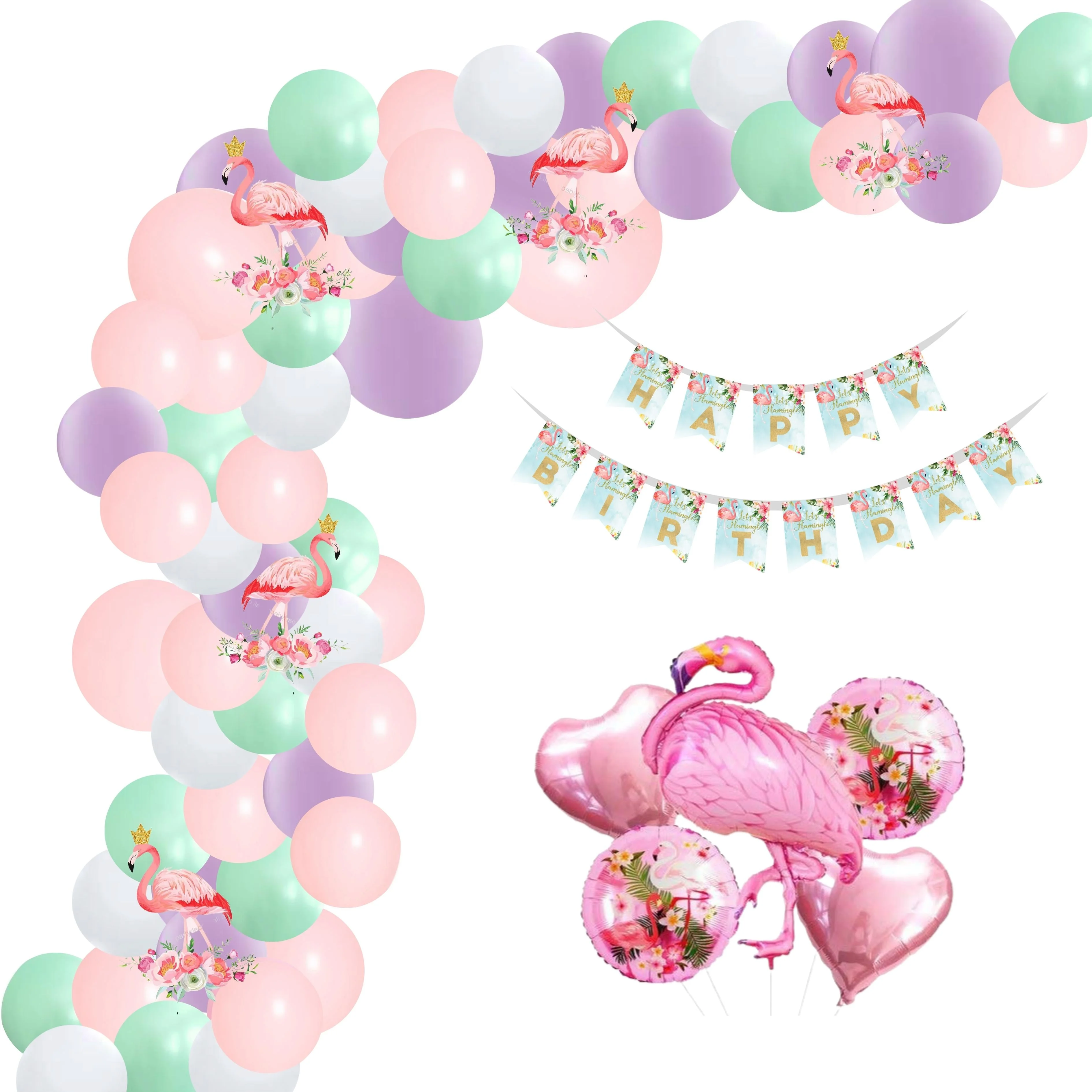 Flamingo Birthday Decoration Kit(100 Pcs) - Premium Handcrafted 300 GSM Birthday Decoration by Party Decor Mall India - View 1