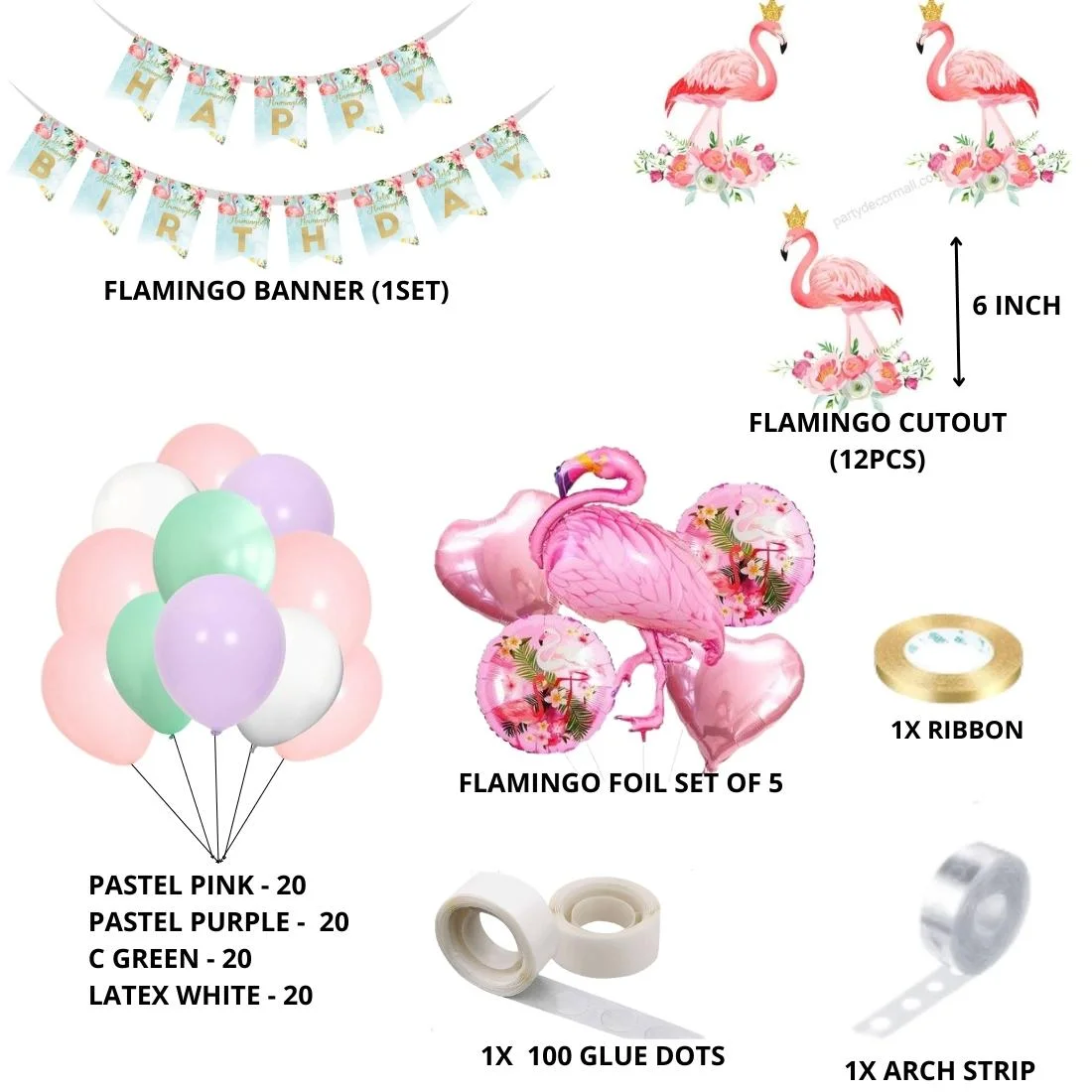Flamingo Birthday Decoration Kit(100 Pcs) - Premium Handcrafted 300 GSM Birthday Decoration by Party Decor Mall India - View 2