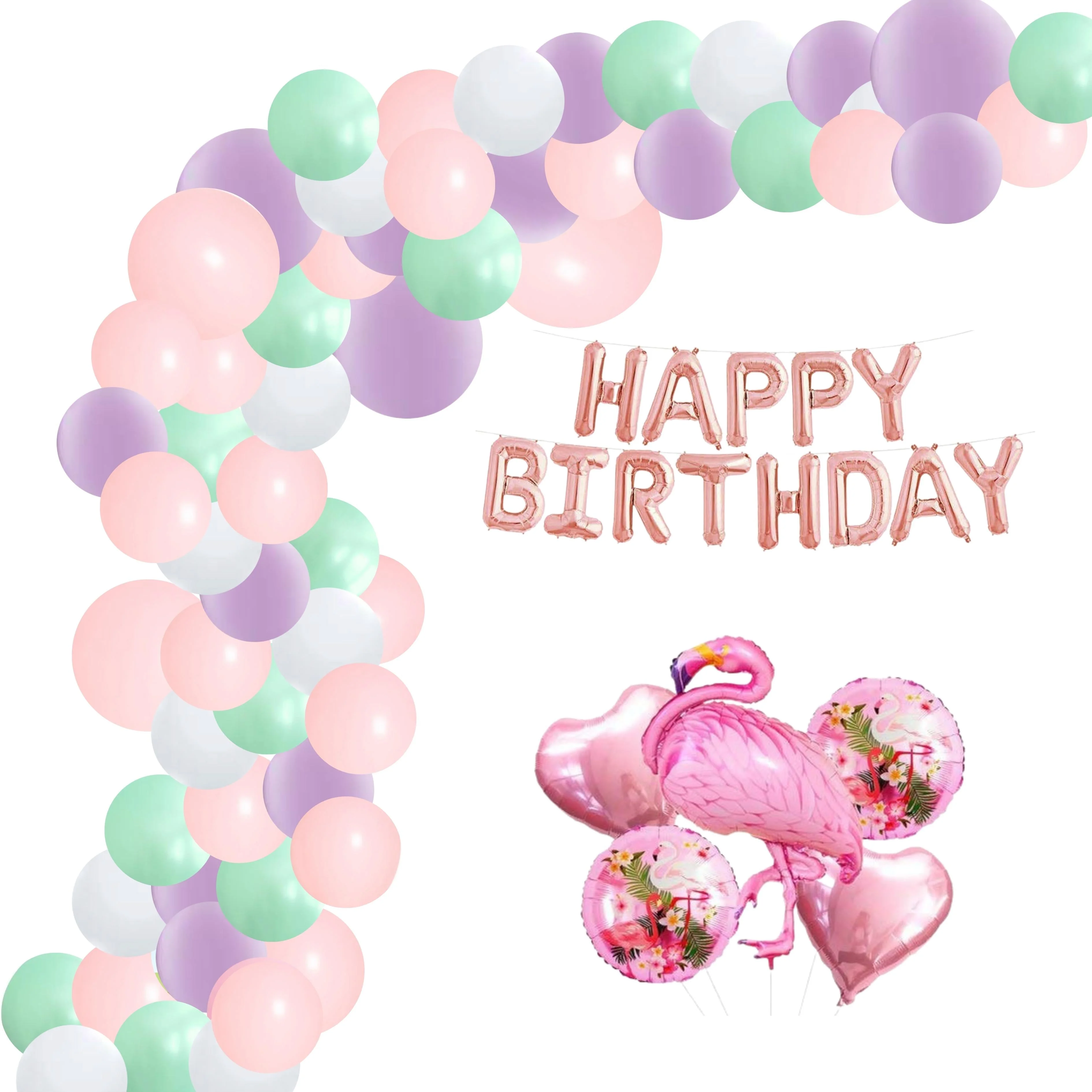 Flamingo Birthday Decoration Kit W Happy Birthday Foil(101 Pcs) - Premium Handcrafted 300 GSM Birthday Decoration by Party Decor Mall India - View 1