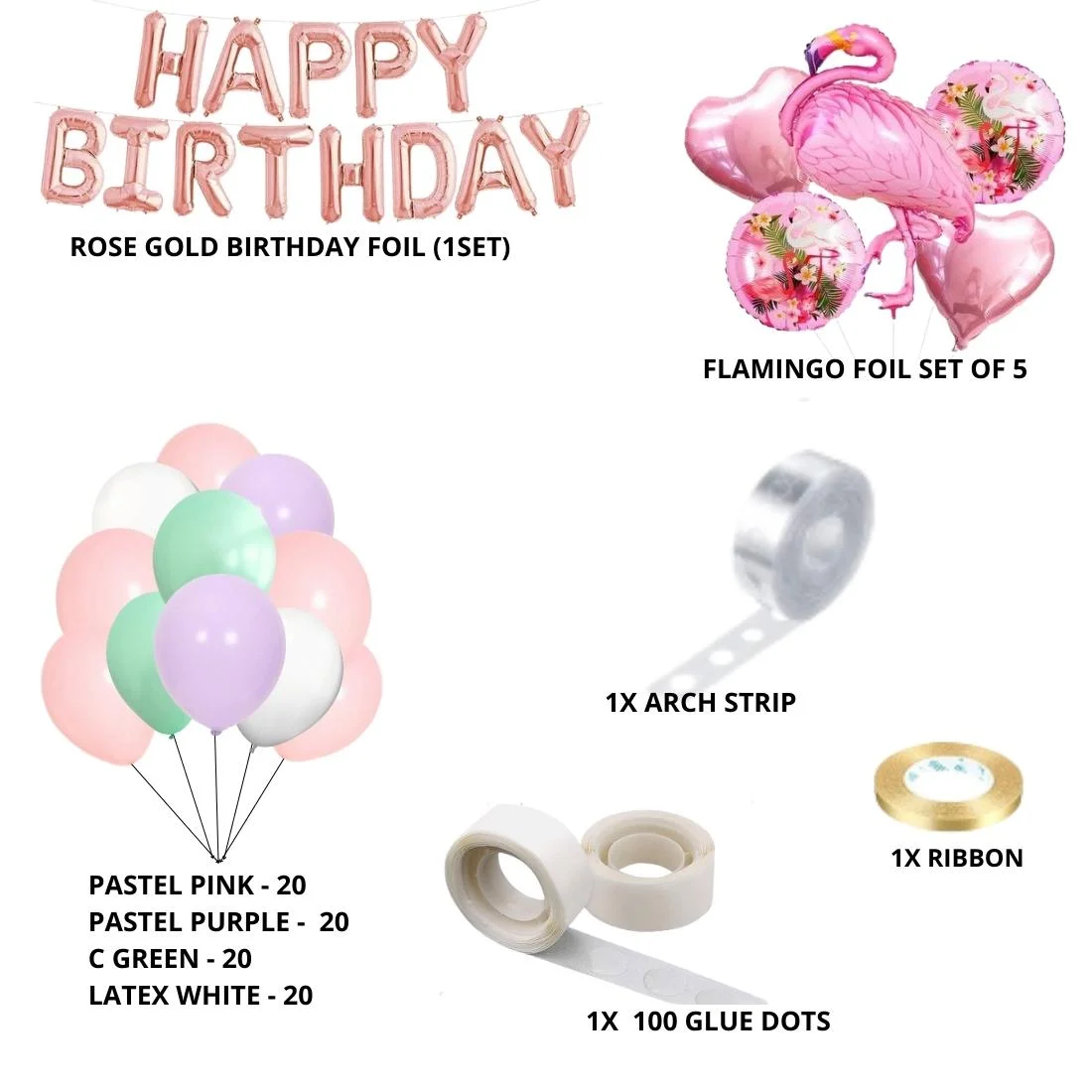 Flamingo Birthday Decoration Kit W Happy Birthday Foil(101 Pcs) - Premium Handcrafted 300 GSM Birthday Decoration by Party Decor Mall India - View 2