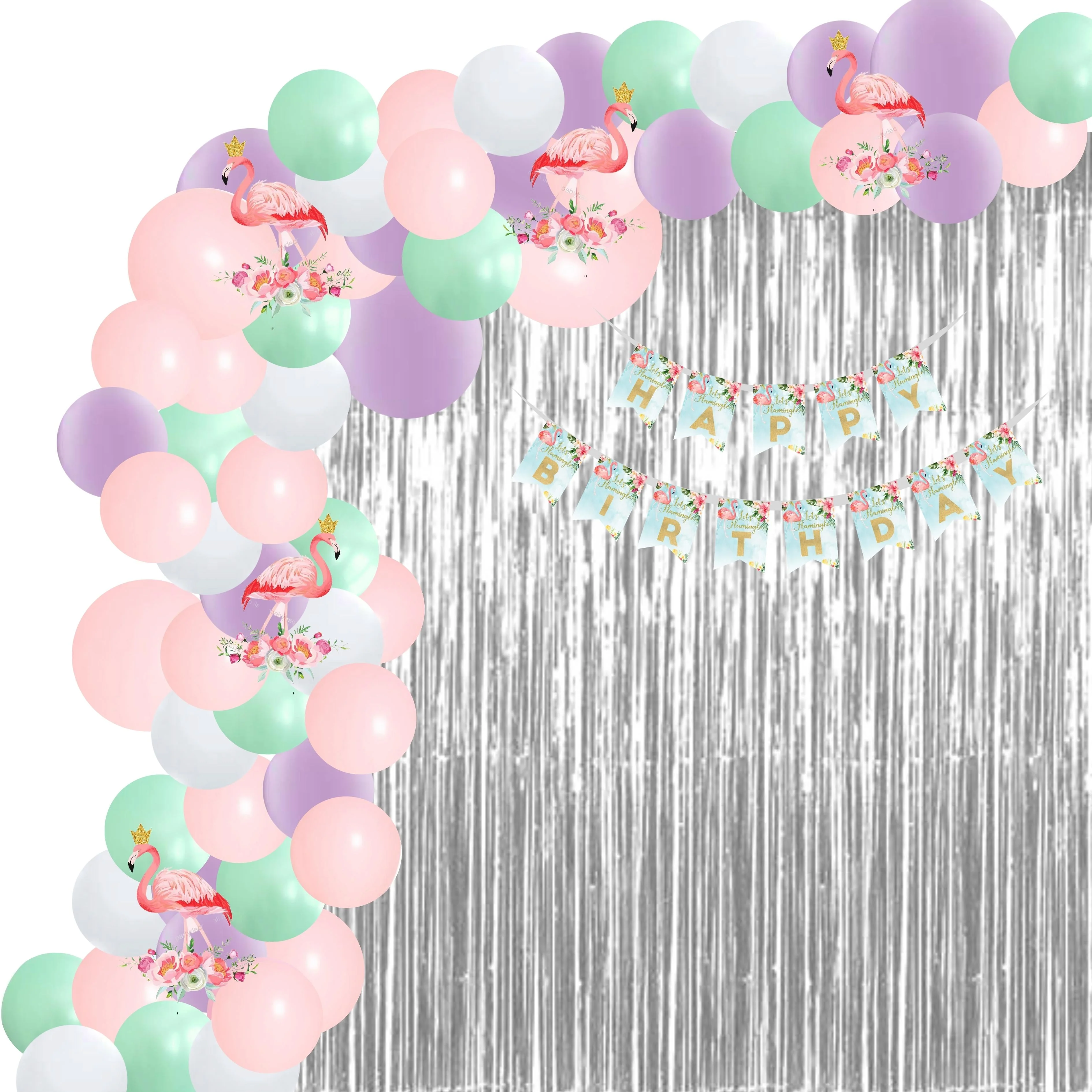Flamingo Birthday Decoration Kit(98 Pcs) - Premium Handcrafted 300 GSM Birthday Decoration by Party Decor Mall India - View 1