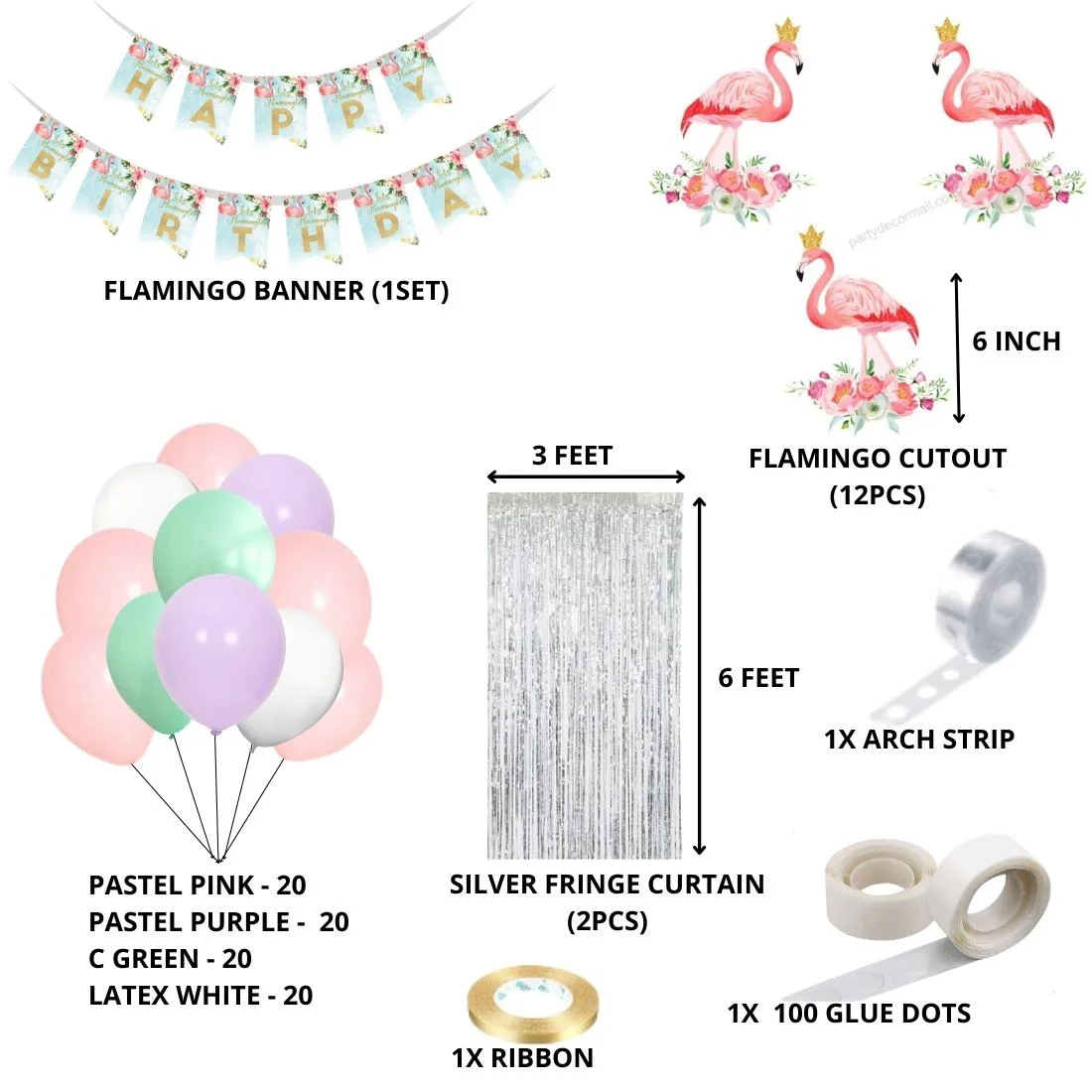 Flamingo Birthday Decoration Kit(98 Pcs) - Premium Handcrafted 300 GSM Birthday Decoration by Party Decor Mall India - View 2