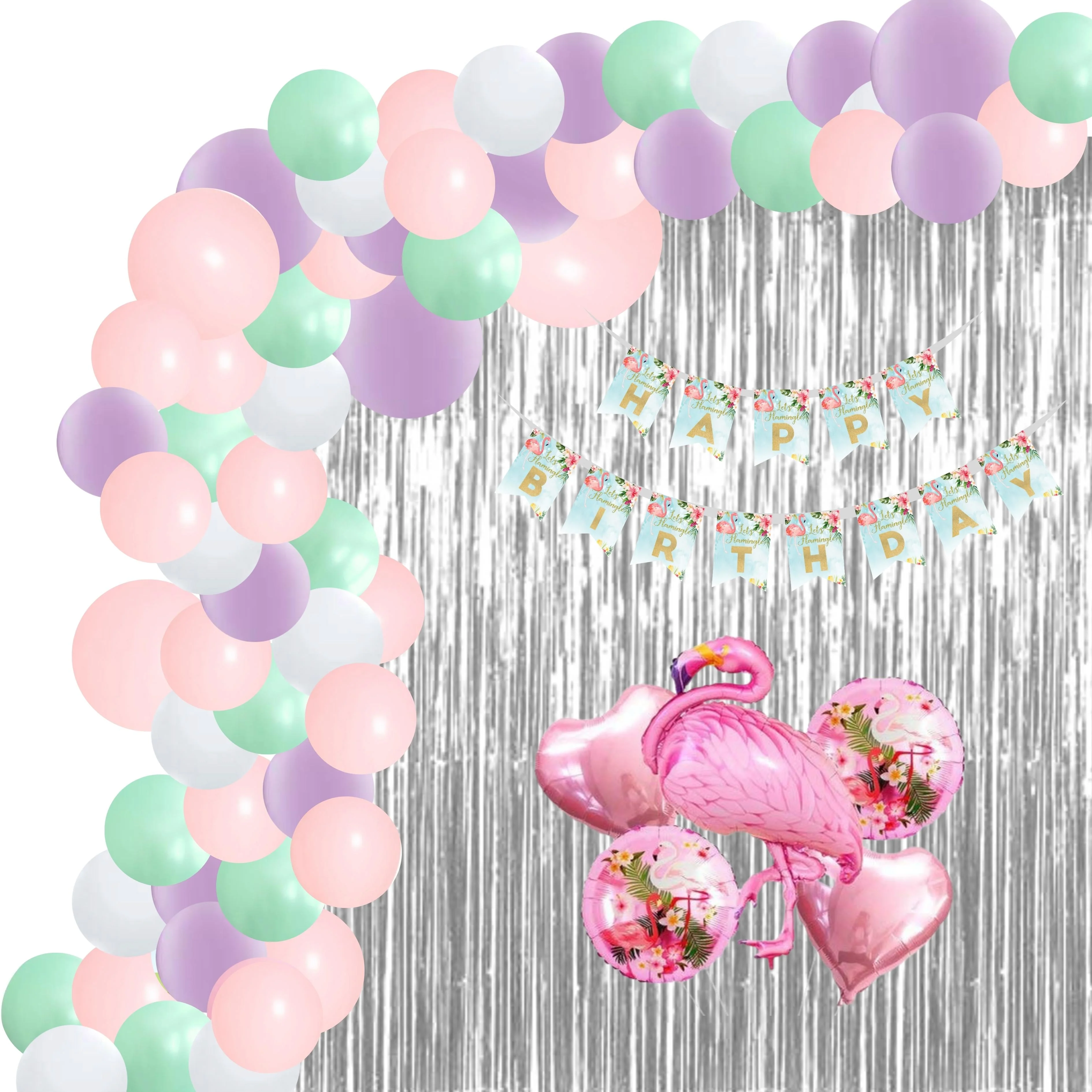 Flamingo Birthday Decoration Kit(90 Pcs) - Premium Handcrafted 300 GSM Birthday Decoration by Party Decor Mall India - View 1
