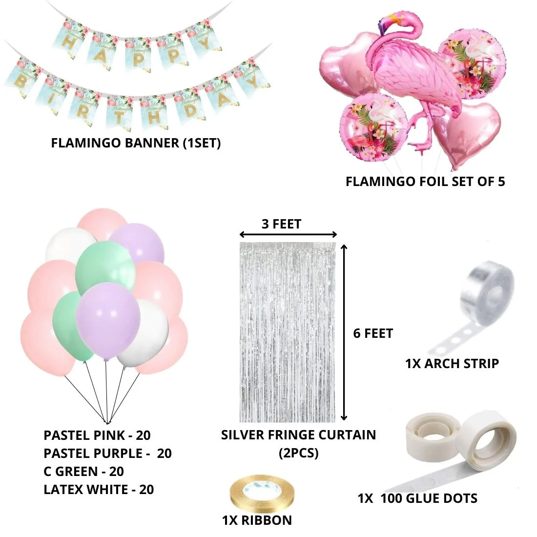 Flamingo Birthday Decoration Kit(90 Pcs) - Premium Handcrafted 300 GSM Birthday Decoration by Party Decor Mall India - View 2