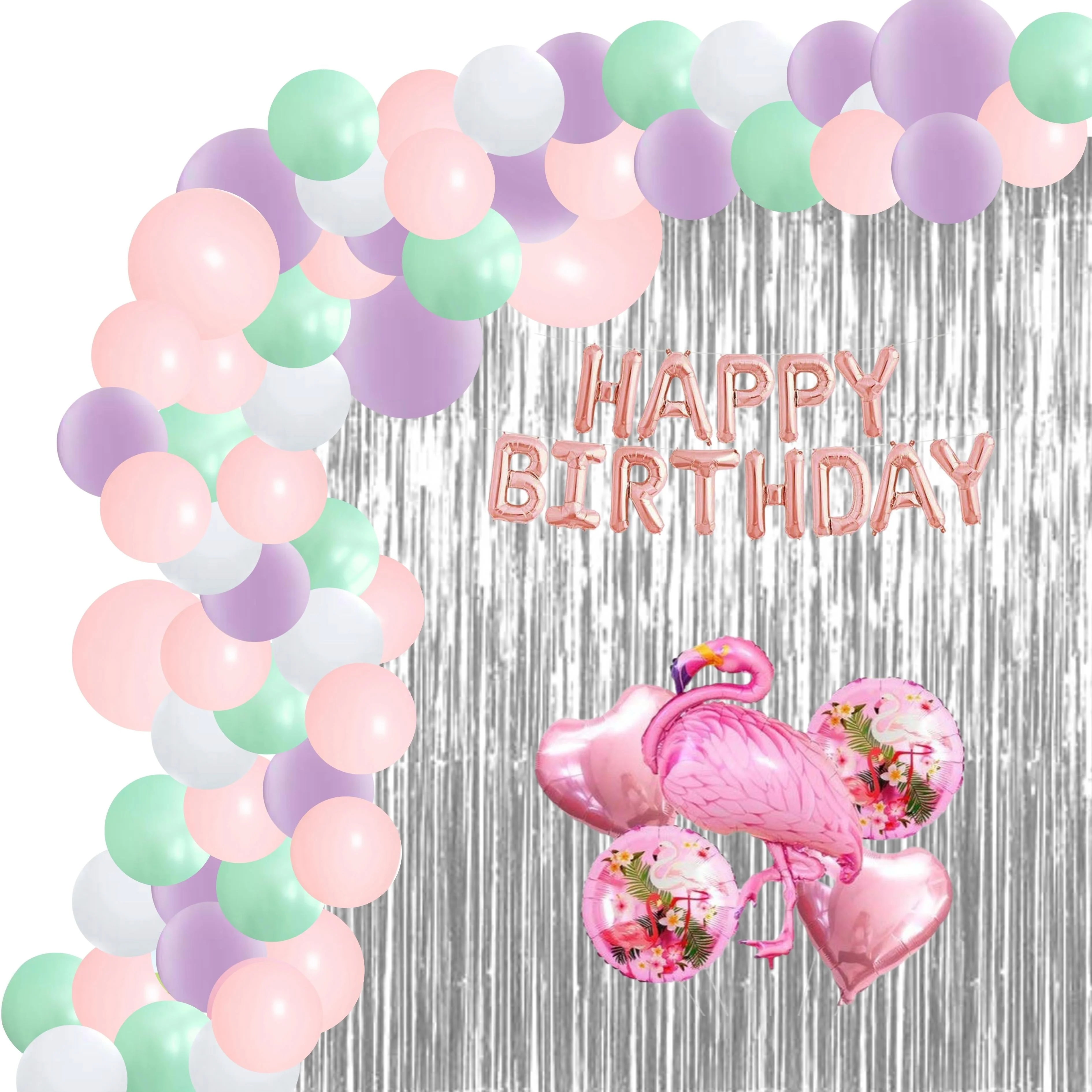 Flamingo Birthday Decoration Kit W Happy Birthday Foil(103 Pcs) - Premium Handcrafted 300 GSM Birthday Decoration by Party Decor Mall India - View 1